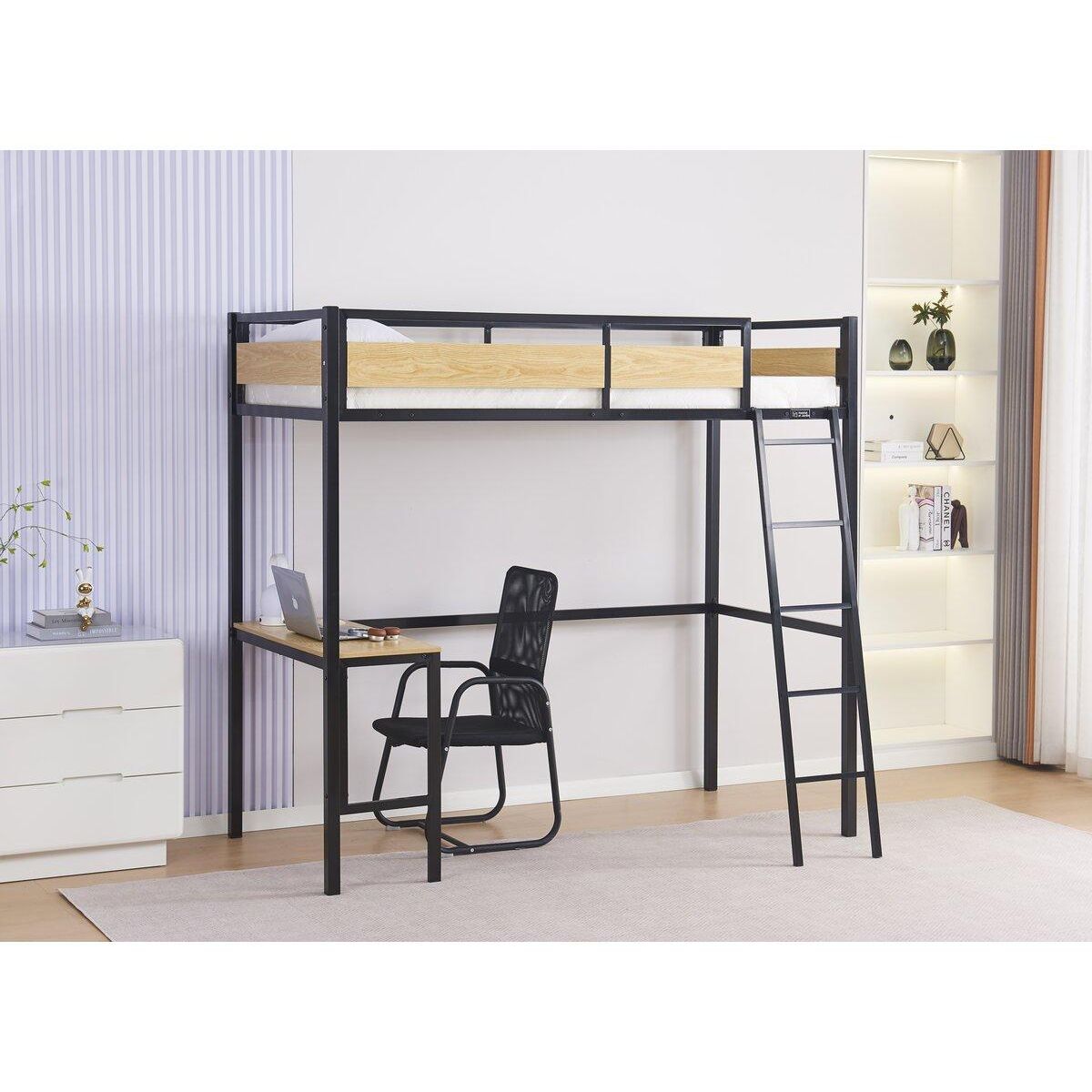 Habitat et Jardin Lit mezzanine avec bureau  Ethan  - 90 x 190 cm - Noir