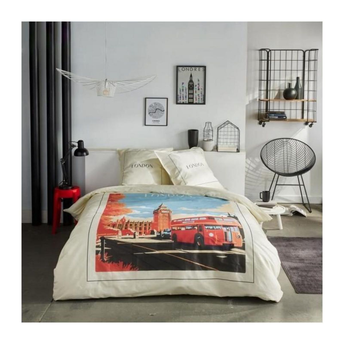 Today Parure de lit - TODAY - JAVA - 2 personnes - 240x220 cm - Coton - Imprimé London - Blanc cassé