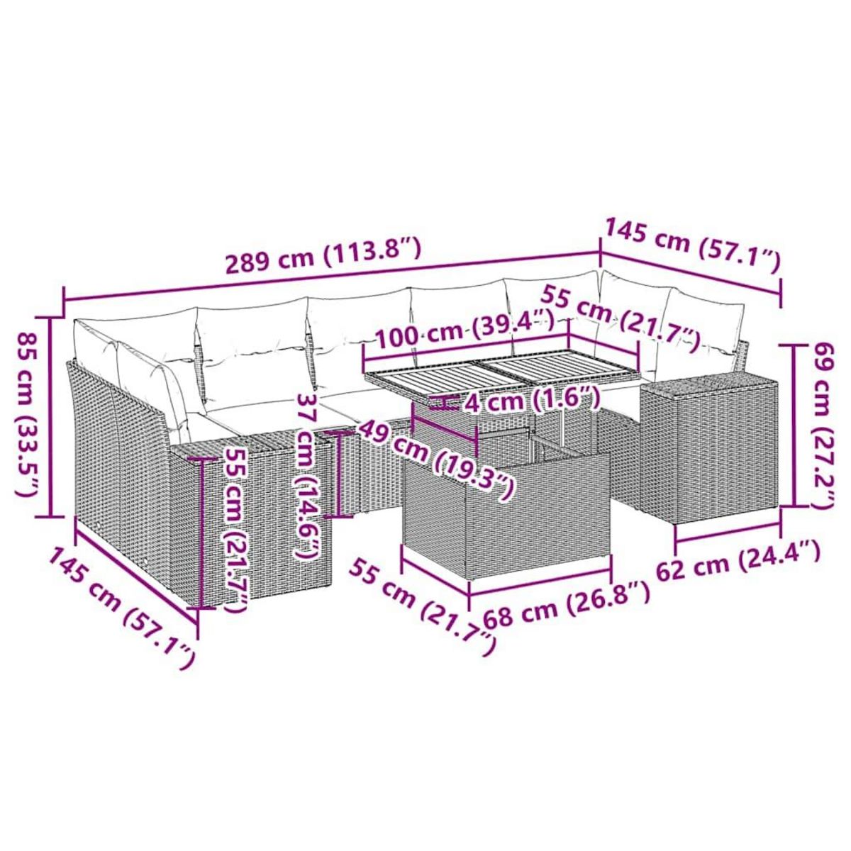 VIDAXL Salon de jardin avec coussins 8 pcs beige resine tressee