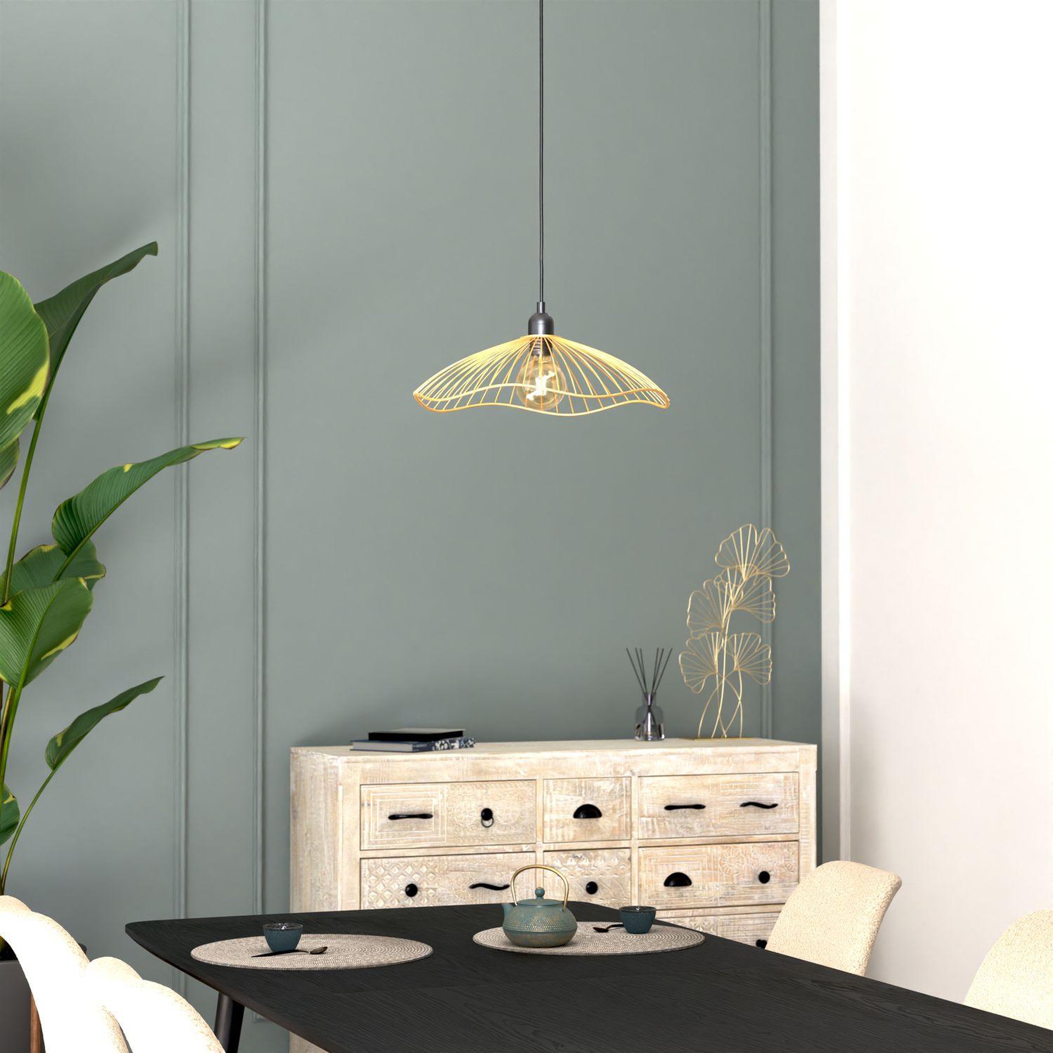 Voir la diapositive 2 : ATMOSPHERA Suspension filaire en métal galt - diam. 34 cm - doré