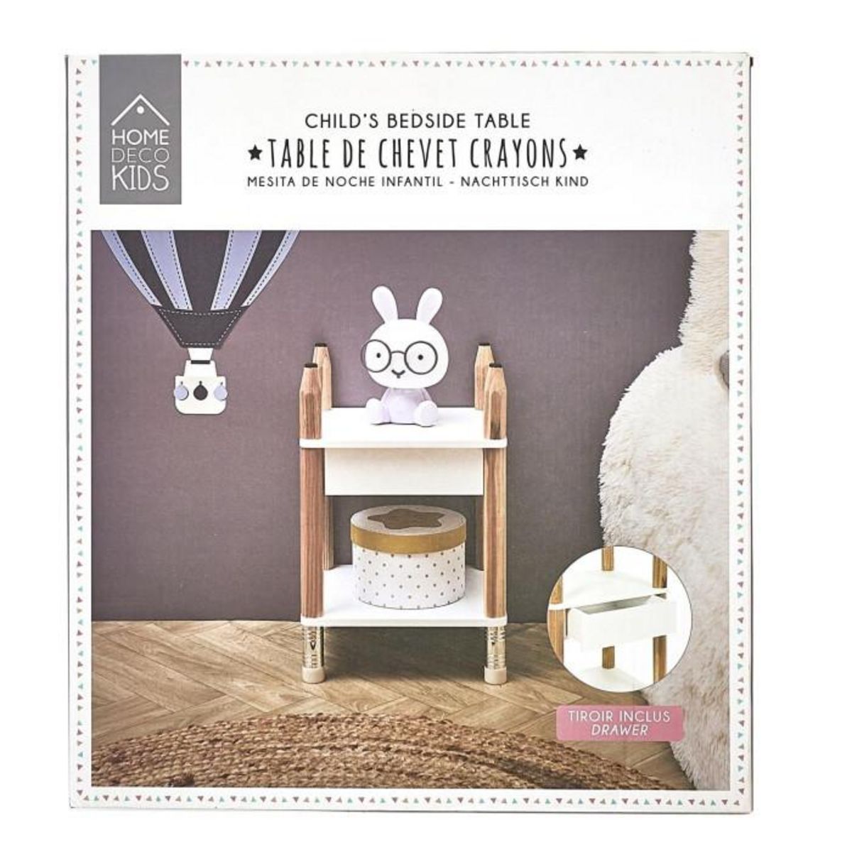 Paris Prix Table de Chevet 1 Tiroir  Crayon  51cm Blanc