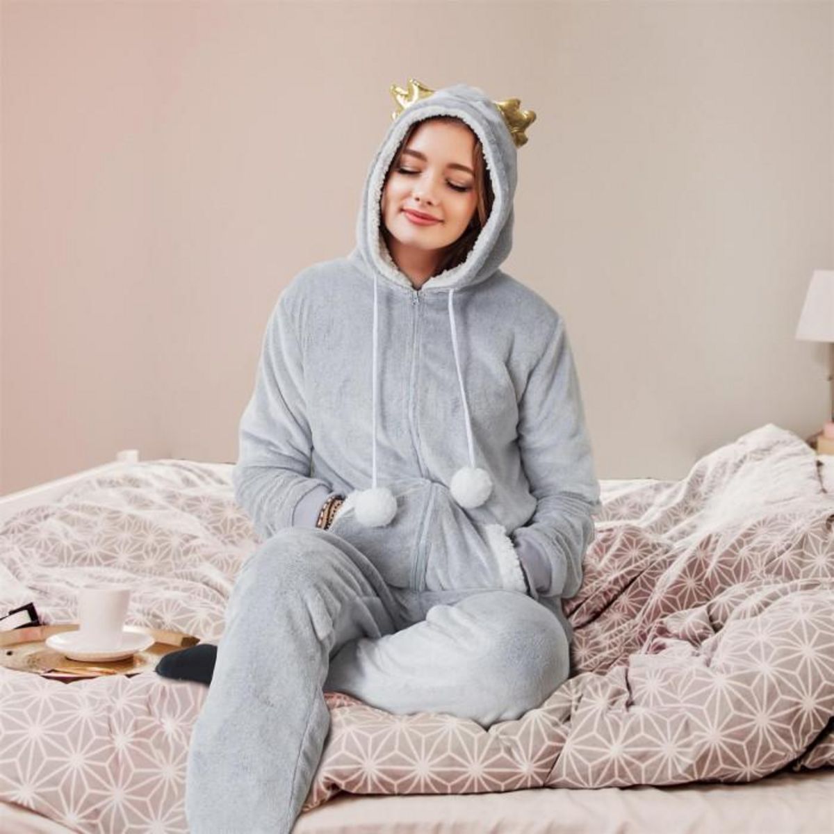 Paris Prix Combinaison Pyjama Adulte  Hibou  Gris