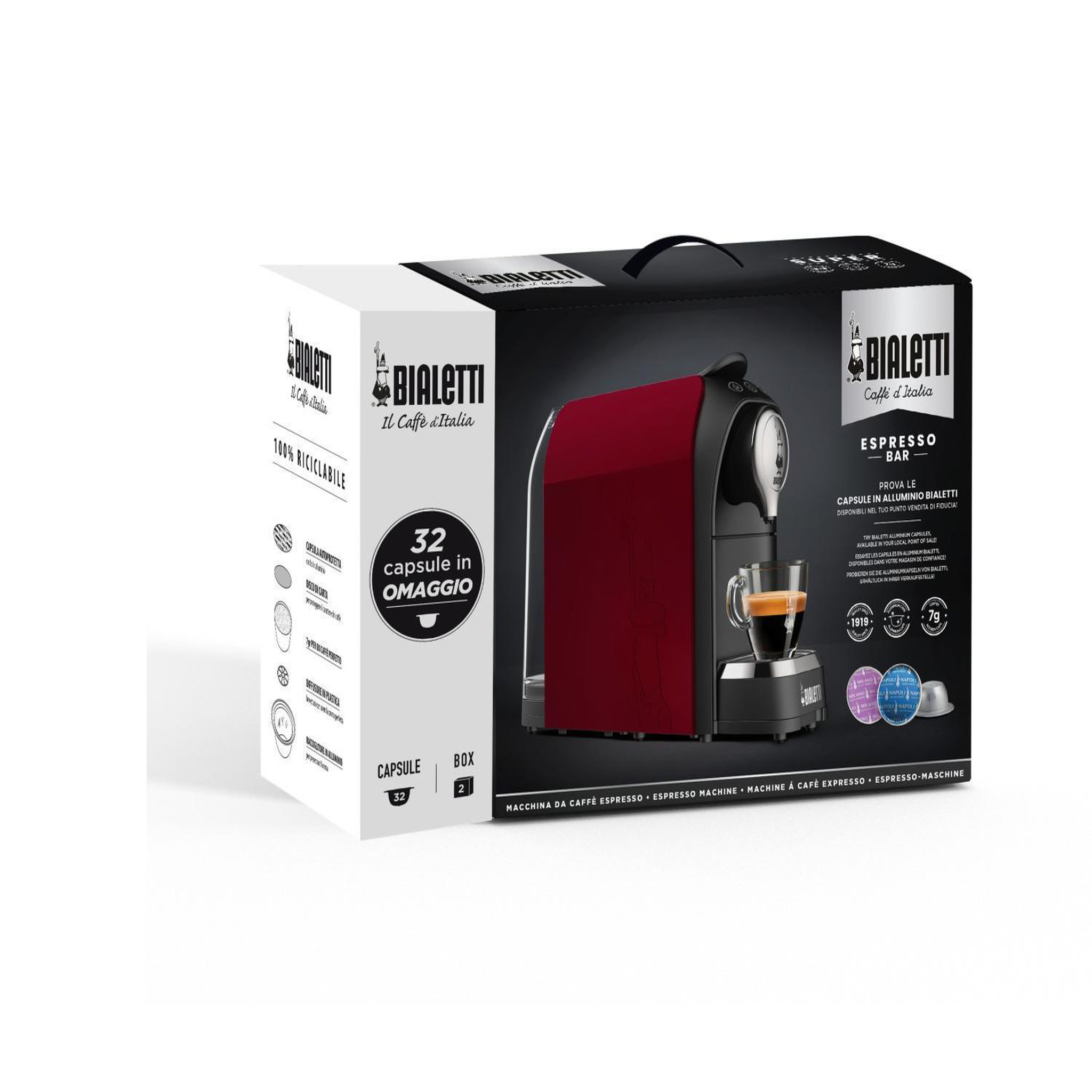 Voir la diapositive 3 : BIALETTI Machine à expresso automatique bialetti bundle super + 32 capsules 0,7 l rouge
