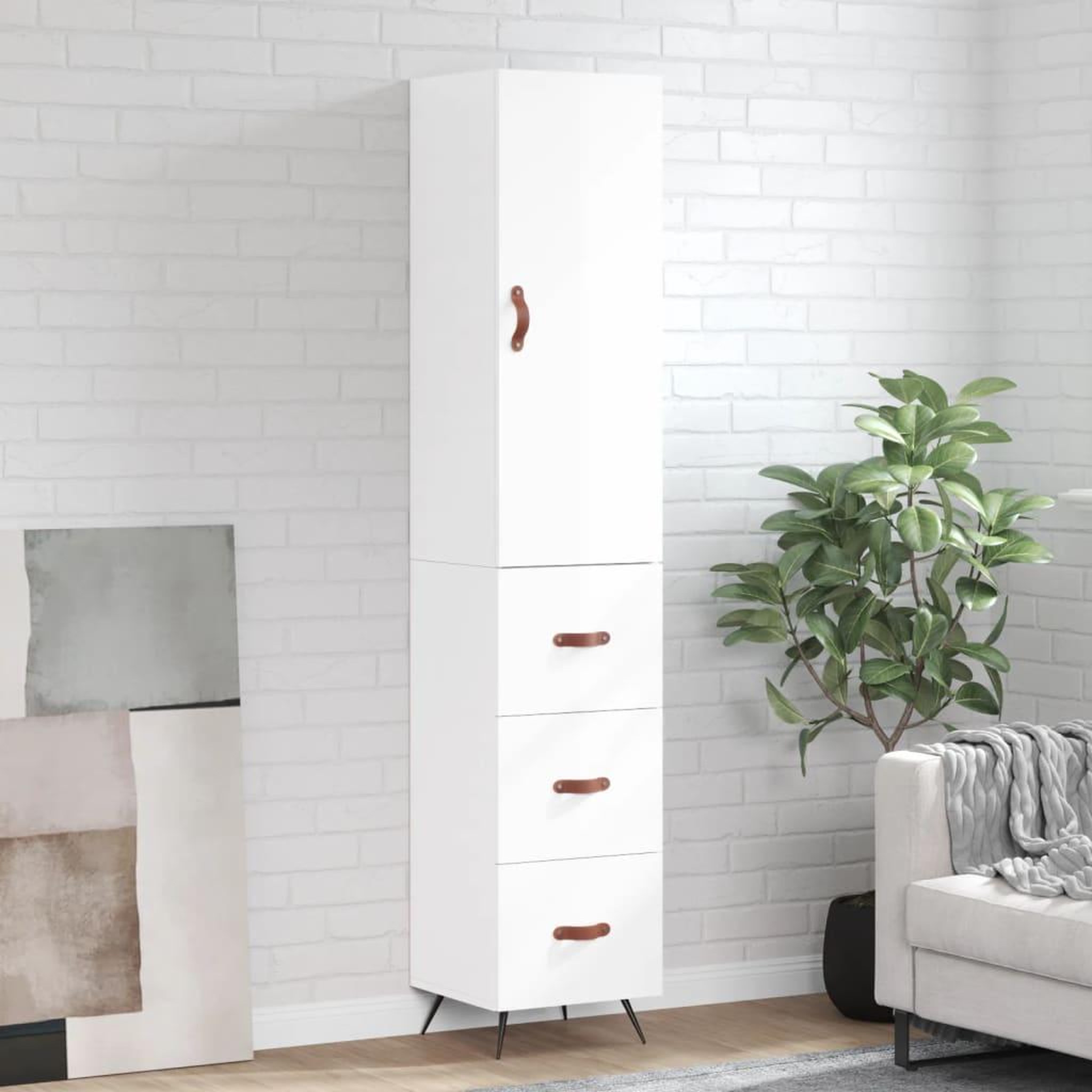 Voir la diapositive 1 : VIDAXL Buffet haut Blanc brillant 34,5x34x180 cm Bois d'ingenierie