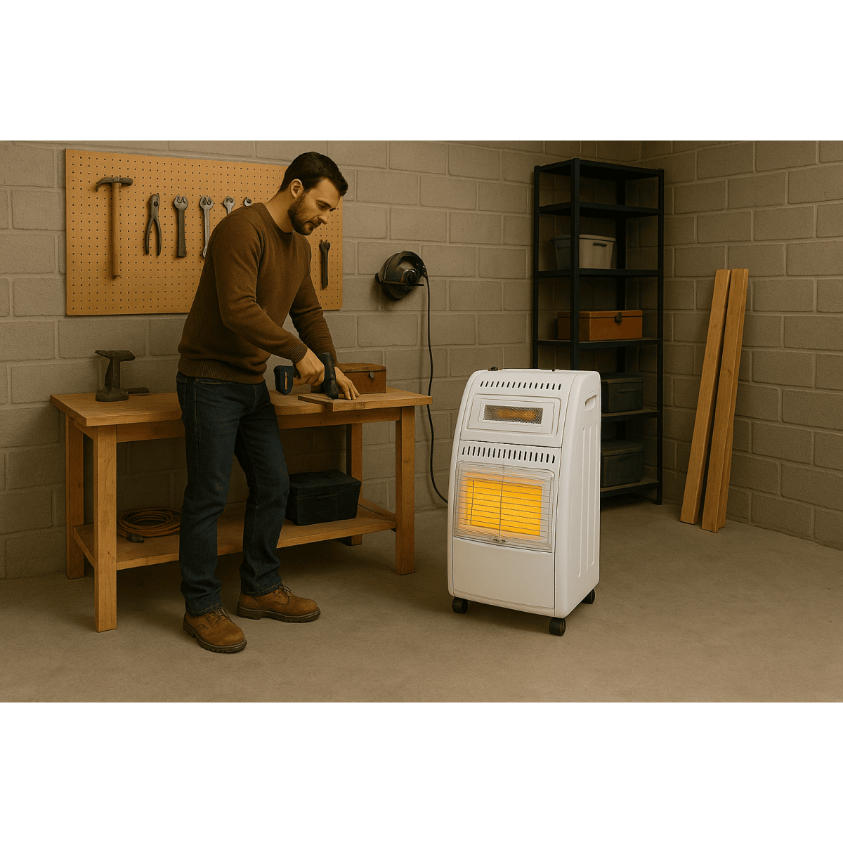 INTEC Chauffage d'appoint Hybride Gaz et Electrique 5700W Chauffe 20-100 m2 - Radiateur infrarouge Blanc Piezo KOMBI LINE