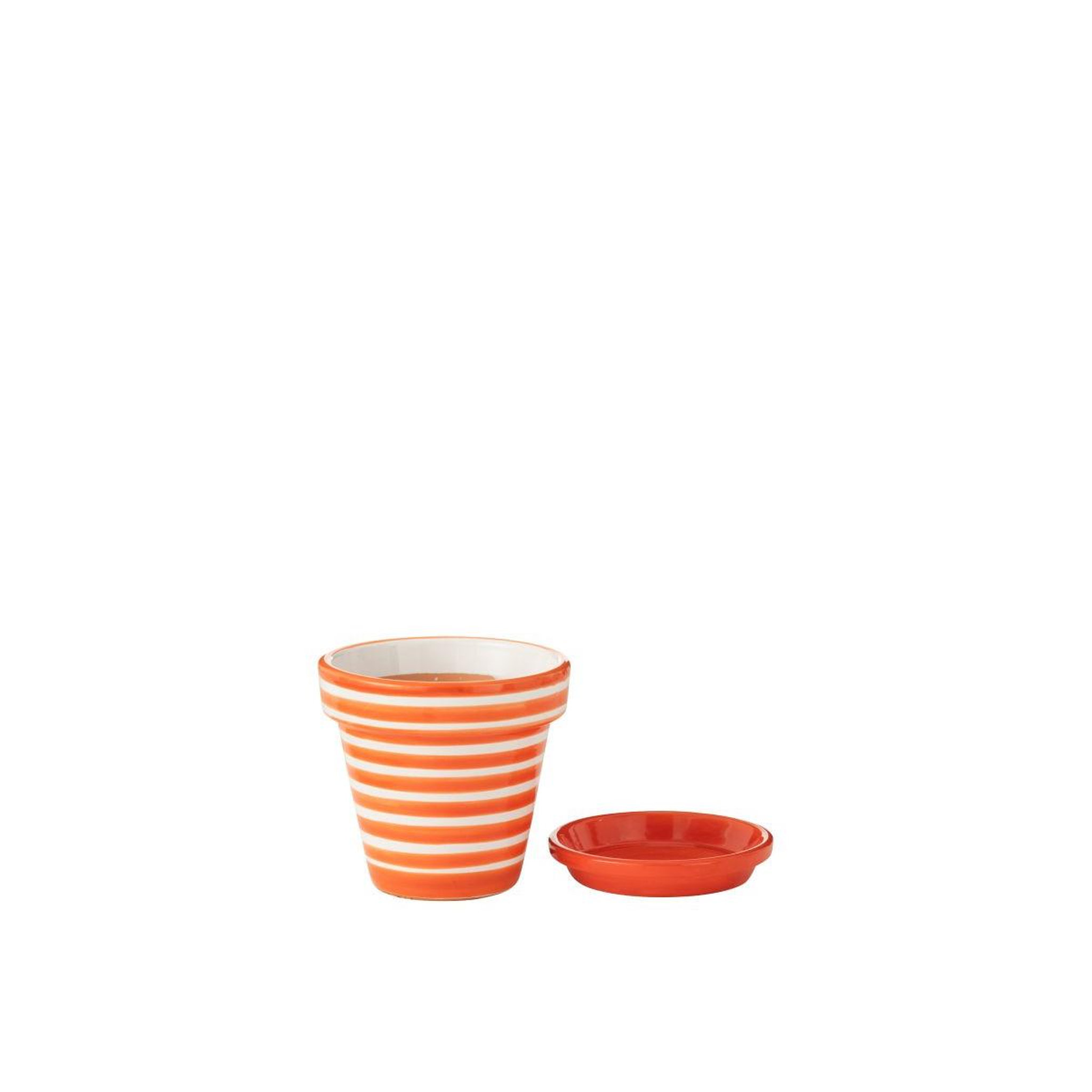 Voir la diapositive 2 : J-LINE Pot avec soucoupe en céramique  granada rayure  21cm orange