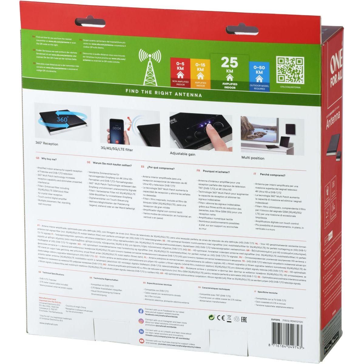 One For All Antenne intérieure SV9395 filtre 5G