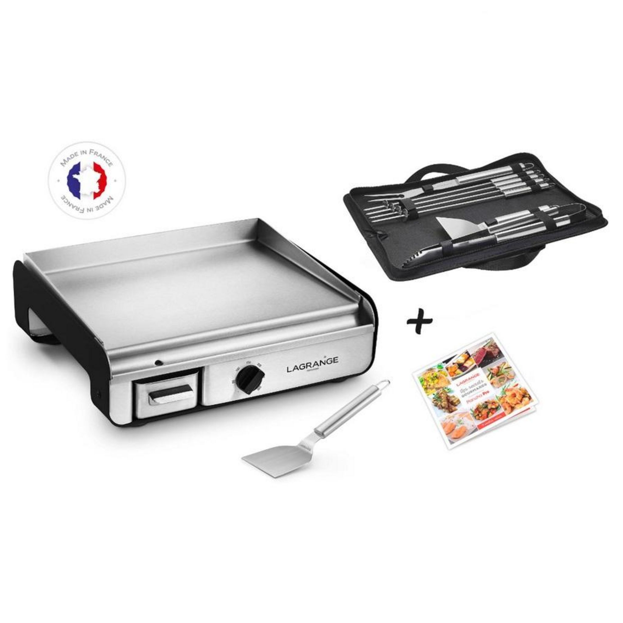 Kit Accessoires Barbecue Plancha Lagrange 310520 – 1 Pic, Spatule, Pince + 4 Brochettes – Inox