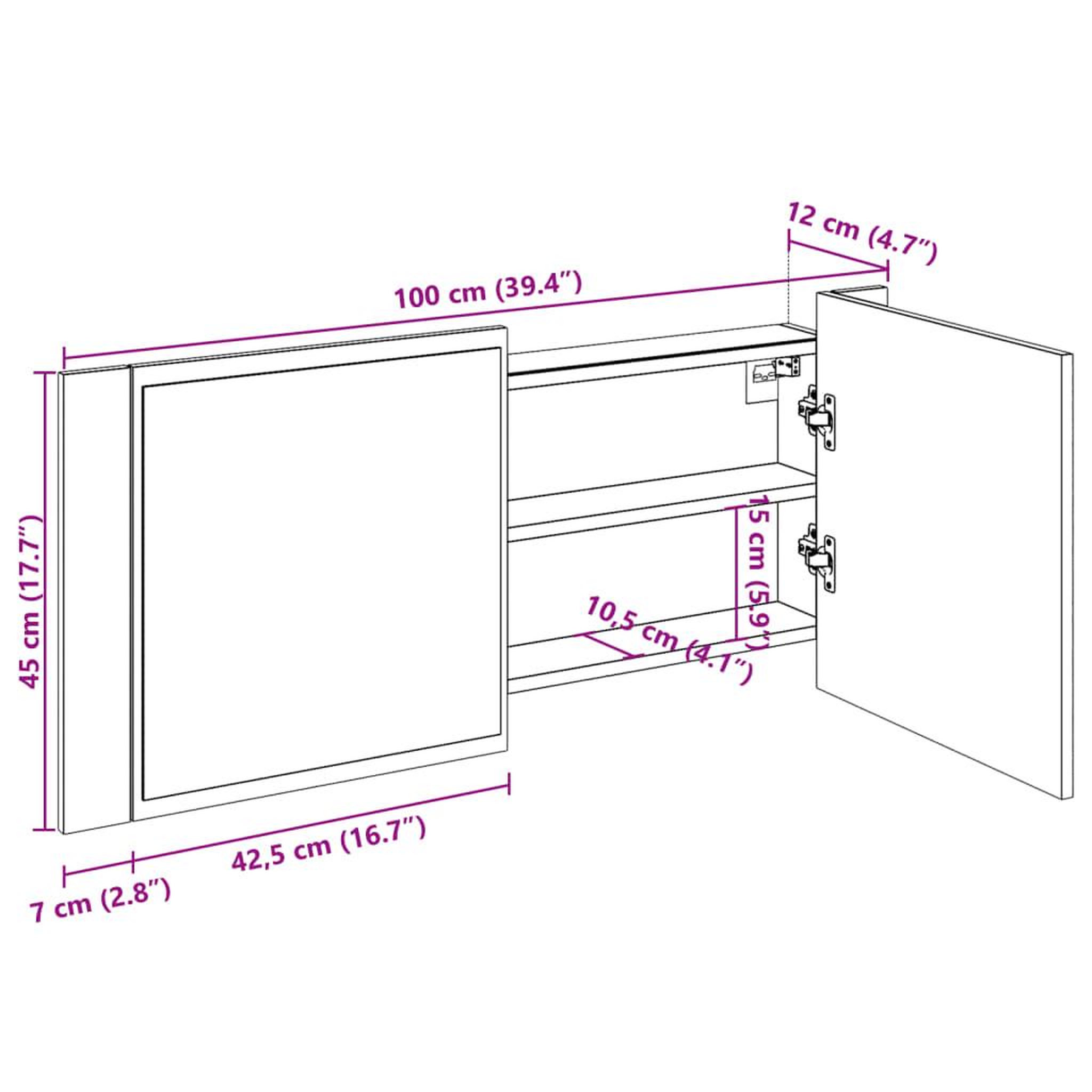 Voir la diapositive 6 : VIDAXL Armoire a miroir a LED de bain chene marron 100x12x45 cm
