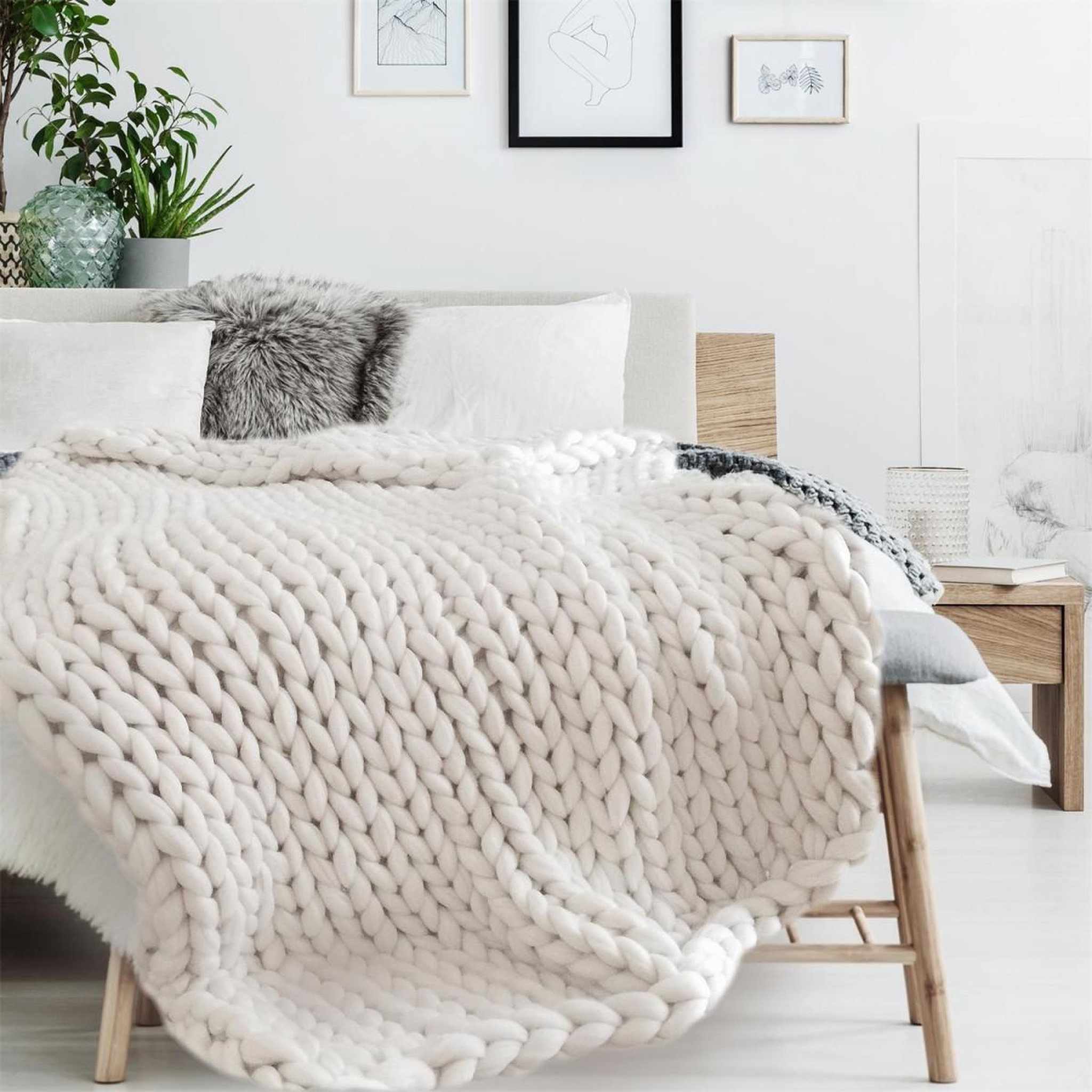 Voir la diapositive 4 : The Home Deco Factory Plaid déco maille  chunky  120x150cm écru