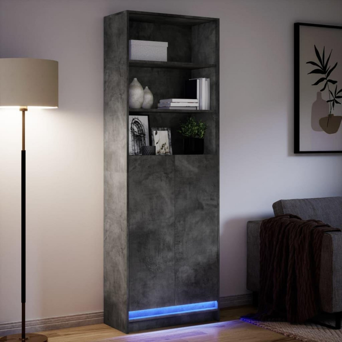 VIDAXL Buffet haut avec LED gris beton 69x32,5x200cm bois d'ingenierie