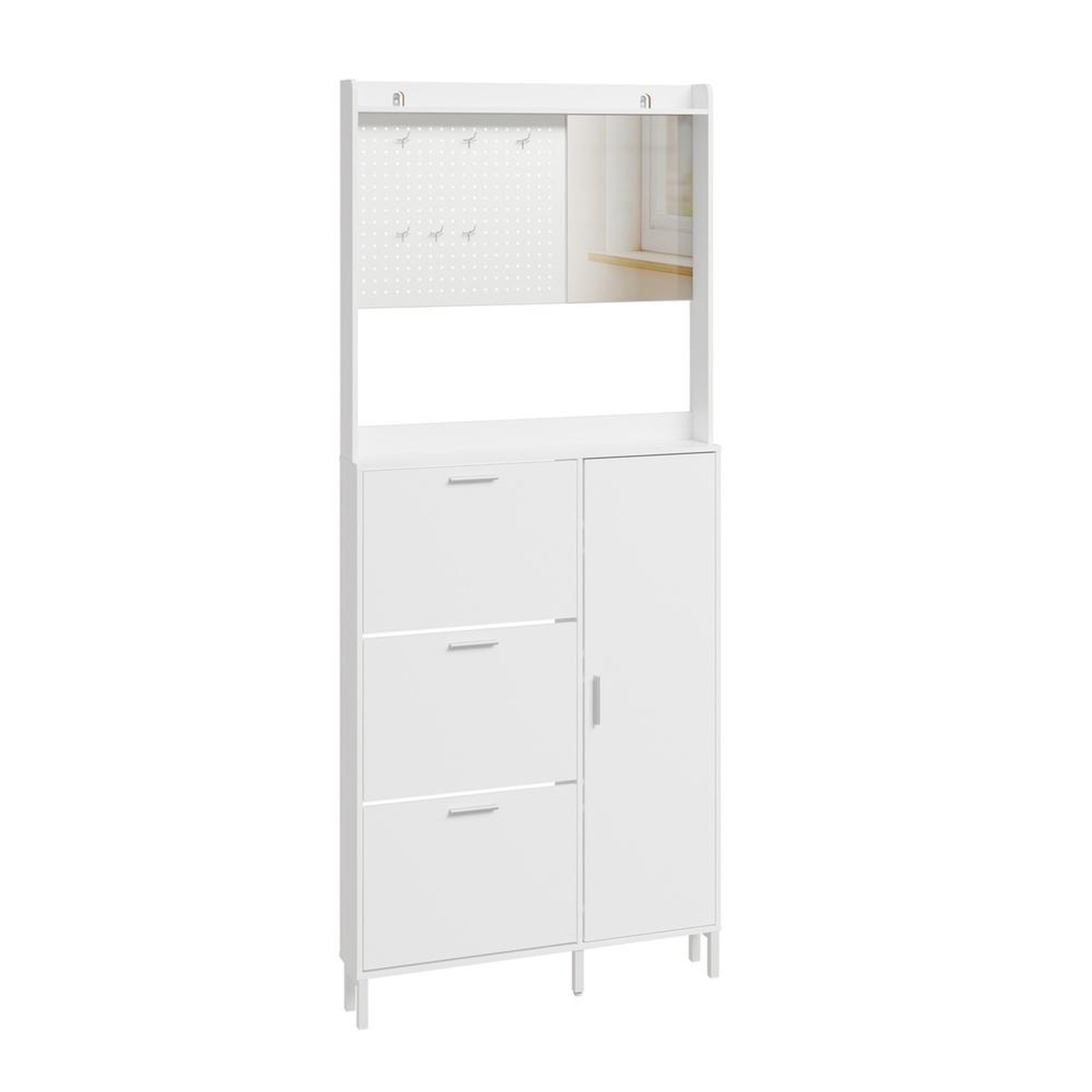SOBUY Armoire à chaussures blanche avec miroir, meuble d'entrée 10 paires, 83x14x197 cm