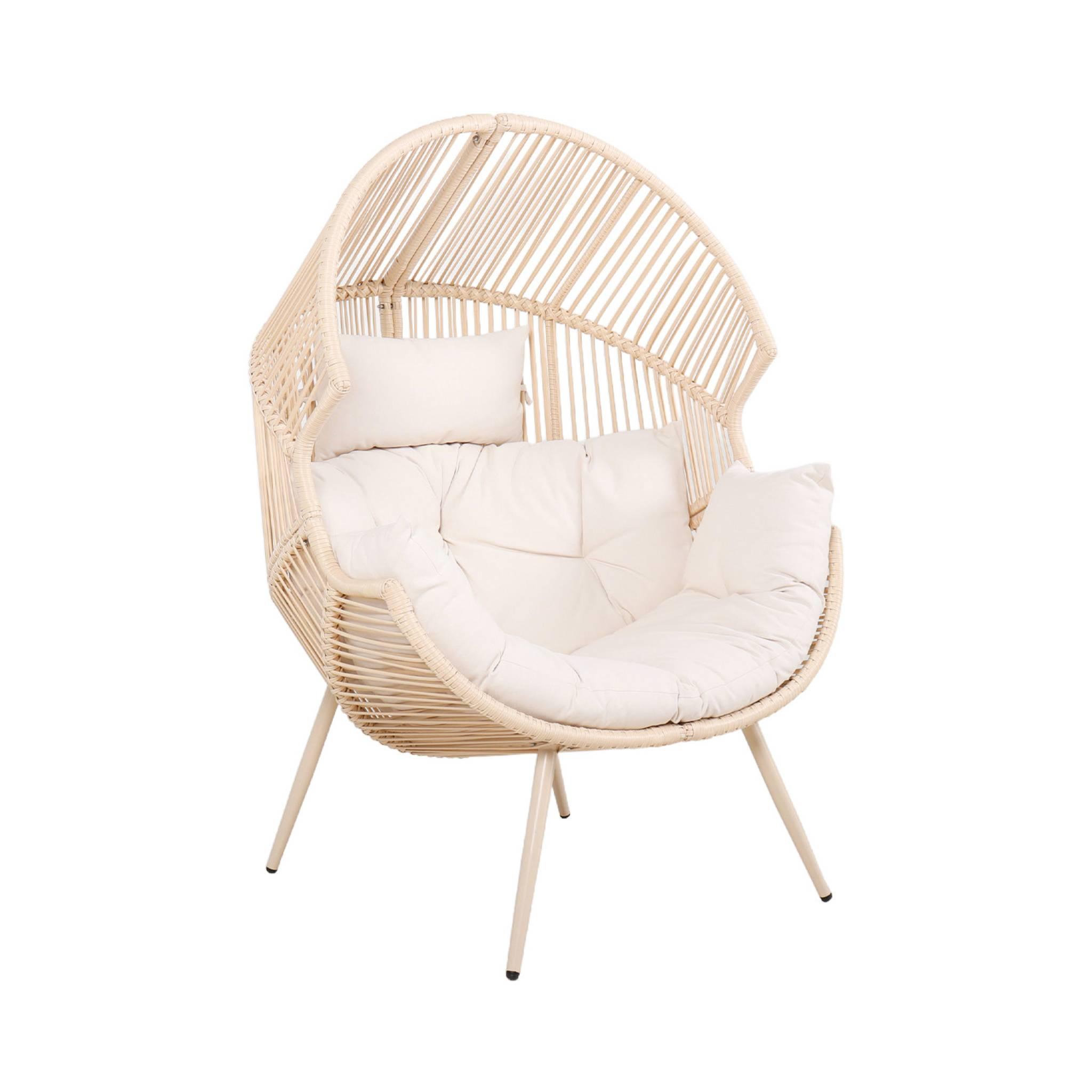 Voir la diapositive 1 : SWEEEK Fauteuil oeuf de jardin acier et résine beige - Salenza