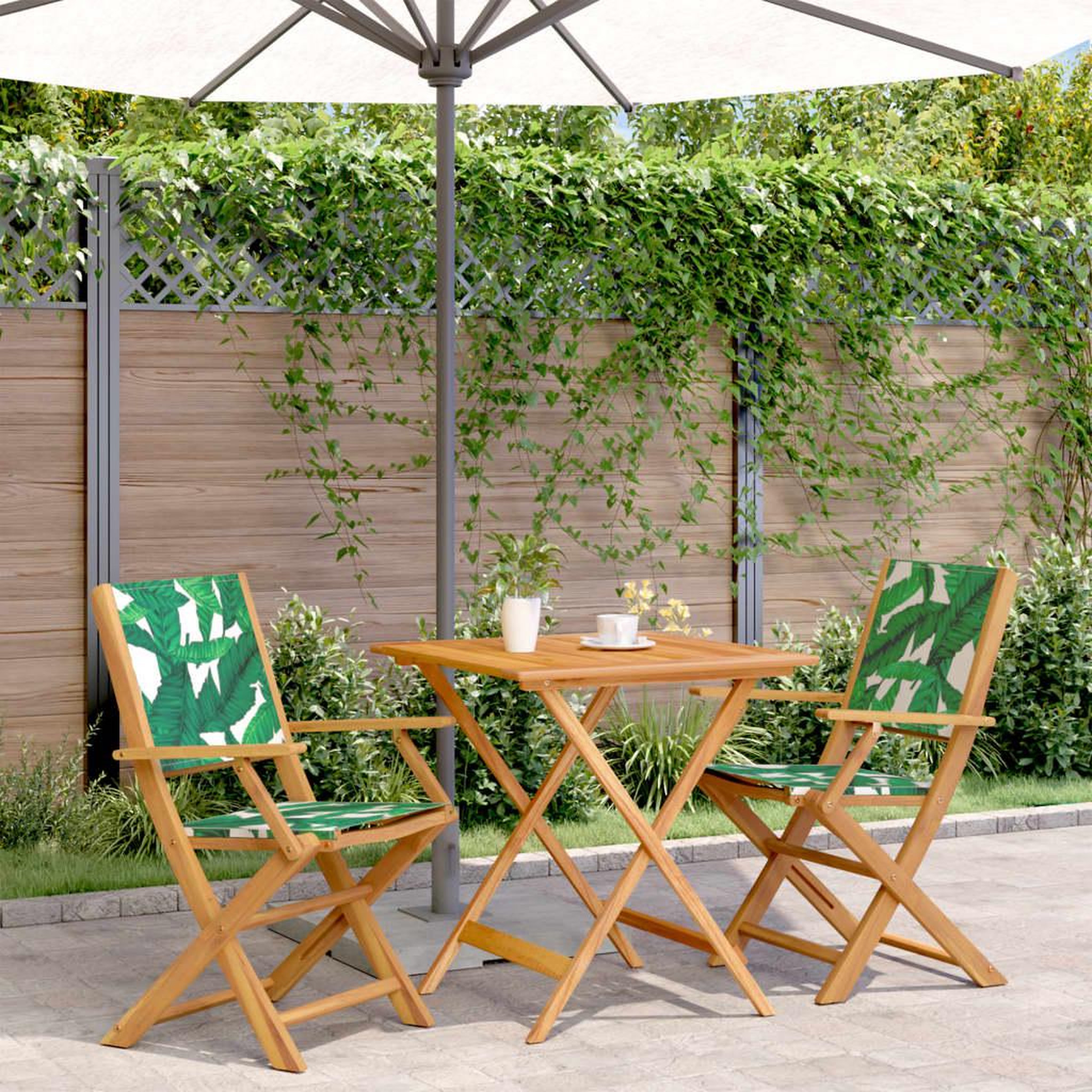 Voir la diapositive 1 : VIDAXL Ensemble de bistro 3 pcs motif de feuilles tissu et bois massif