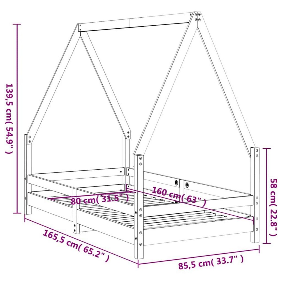 VIDAXL Cadre de lit pour enfant noir 80x160 cm bois de pin massif