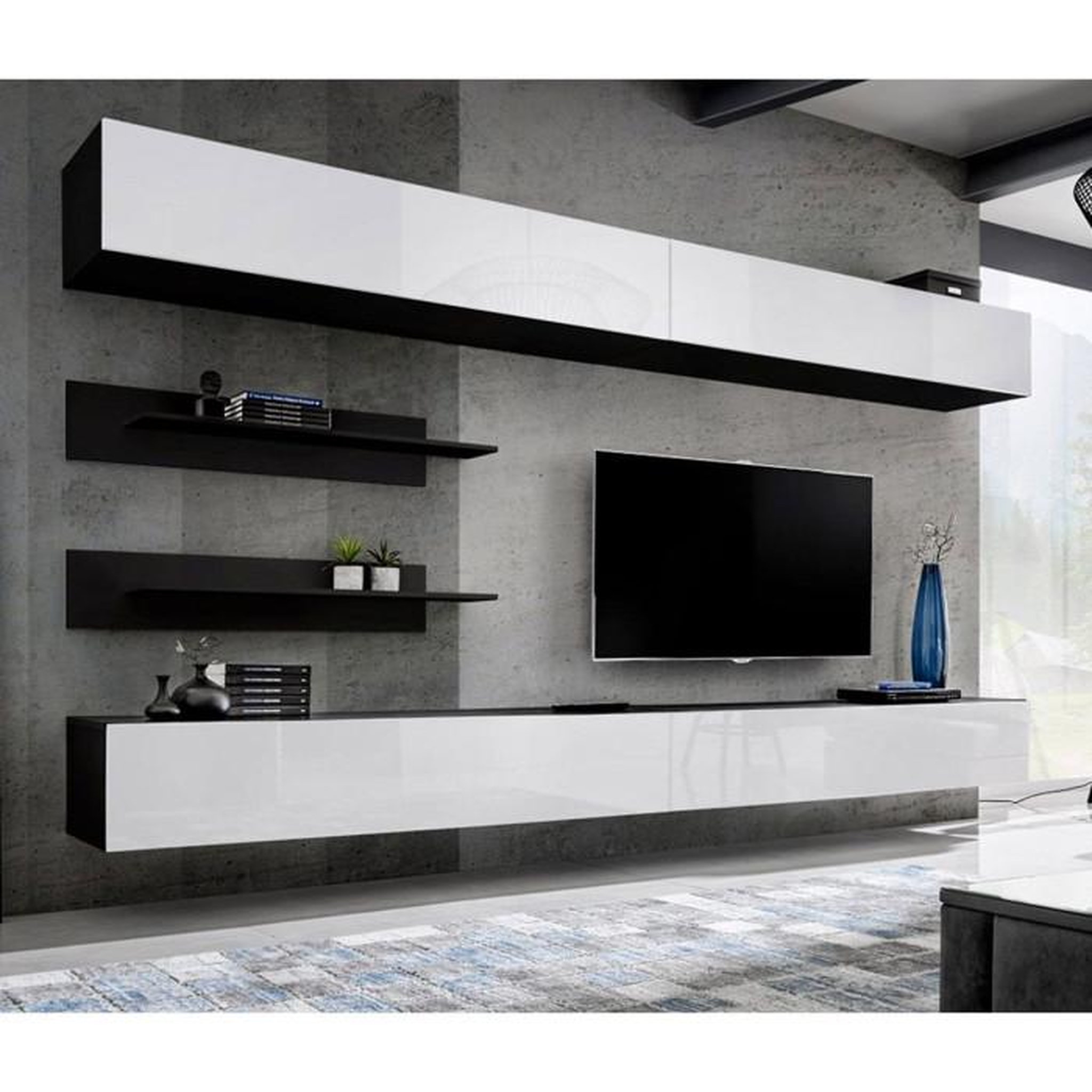 Voir la diapositive 1 : Paris Prix Meuble TV Mural Design  Fly VI  320cm Blanc & Noir
