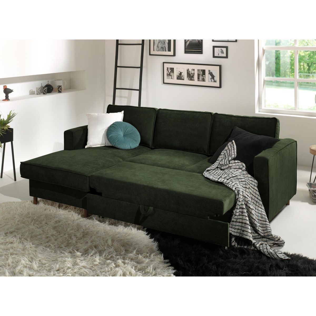 LISA DESIGN Jake - canapé d'angle gauche - convertible avec coffre - 4 places - en velours côtelé