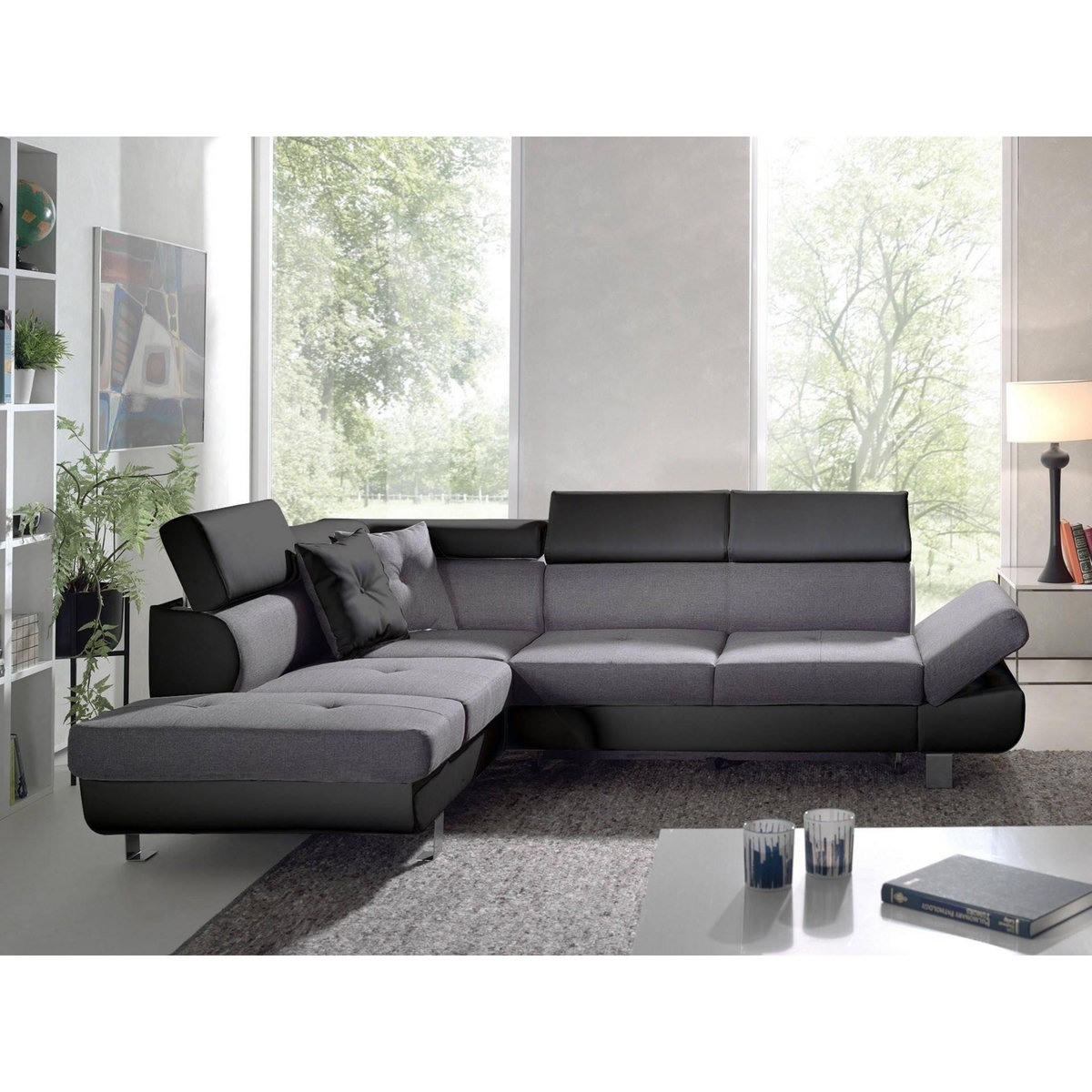 BEST MOBILIER Lisbona - canapé d'angle gauche convertible - 5 places - avec têtières