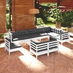 VIDAXL Salon de jardin 11 pcs avec coussins blanc bois de pin solide