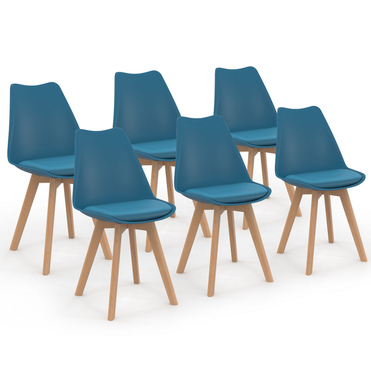 ID MARKET Lot de 6 chaises scandinaves SARA bleu canard pour salle à manger