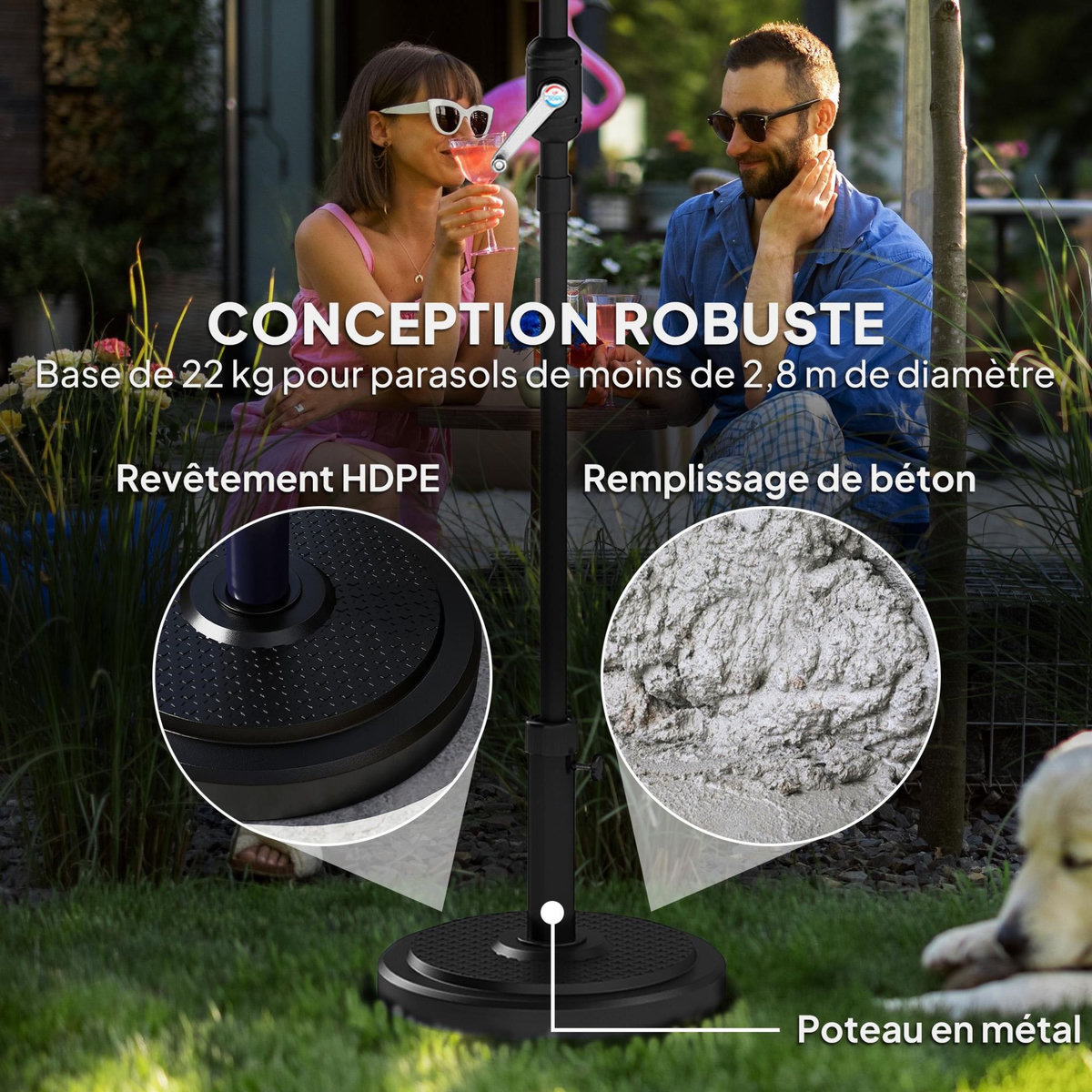 OUTSUNNY Pied de parasol mât dia. 38/48 mm - poids net 22 Kg - vis de serrage intégrée - HDPE noir