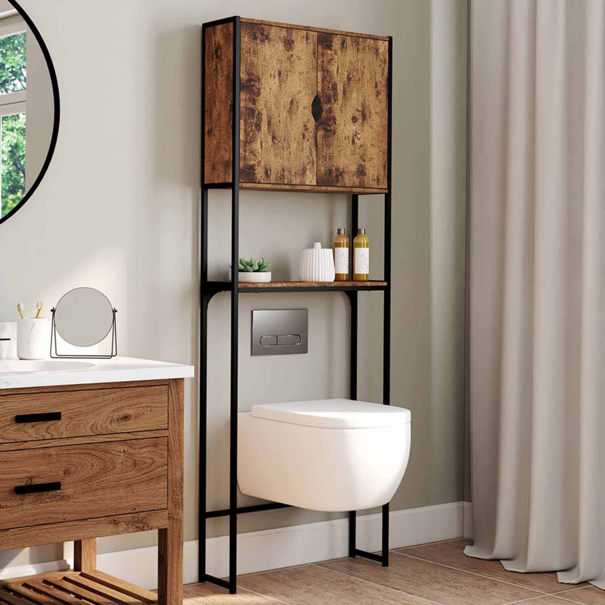 ID MARKET Meuble étagère dessus WC placard DAYTON design industriel avec étagère