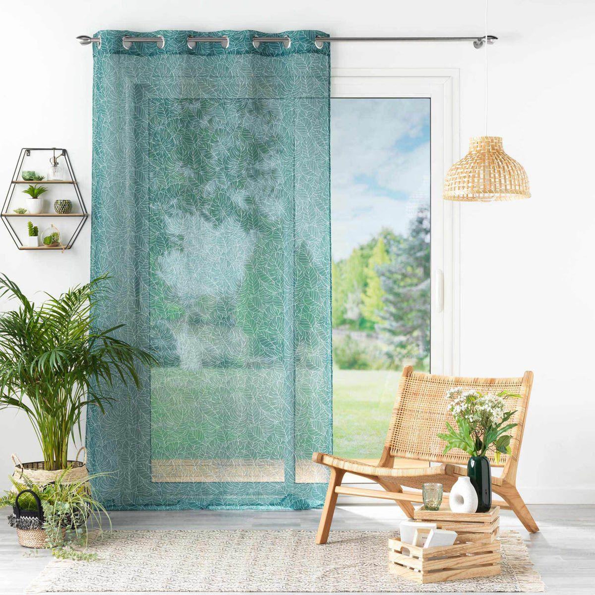 Voir la diapositive 4 : Douceur d'Intérieur Rideau voilage à œillets imprimé  solea  140x240cm bleu