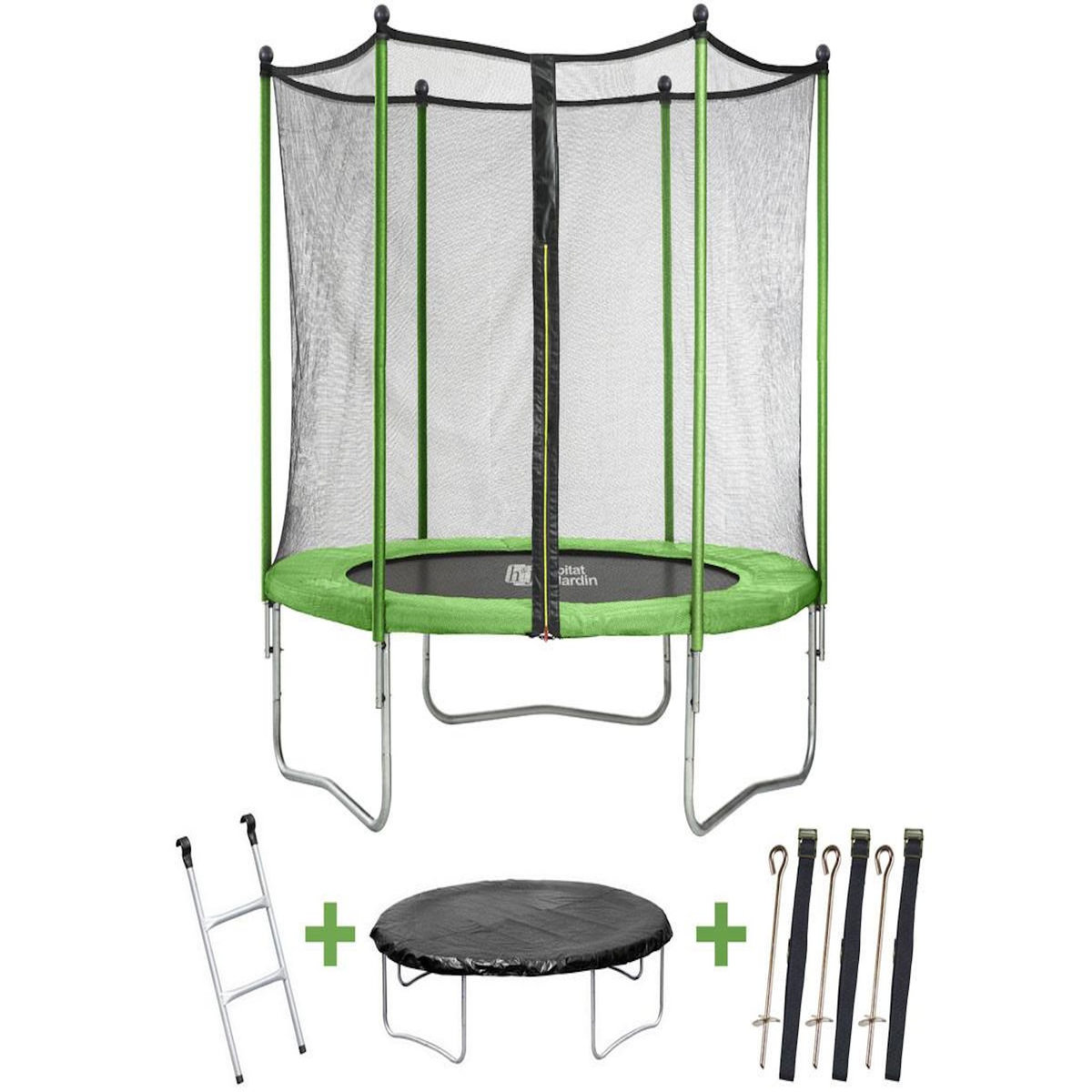 Habitat et Jardin Trampoline  Yoopi 2  - Ø 1.80 m - avec filet + échelle + couverture + kit d'ancrage