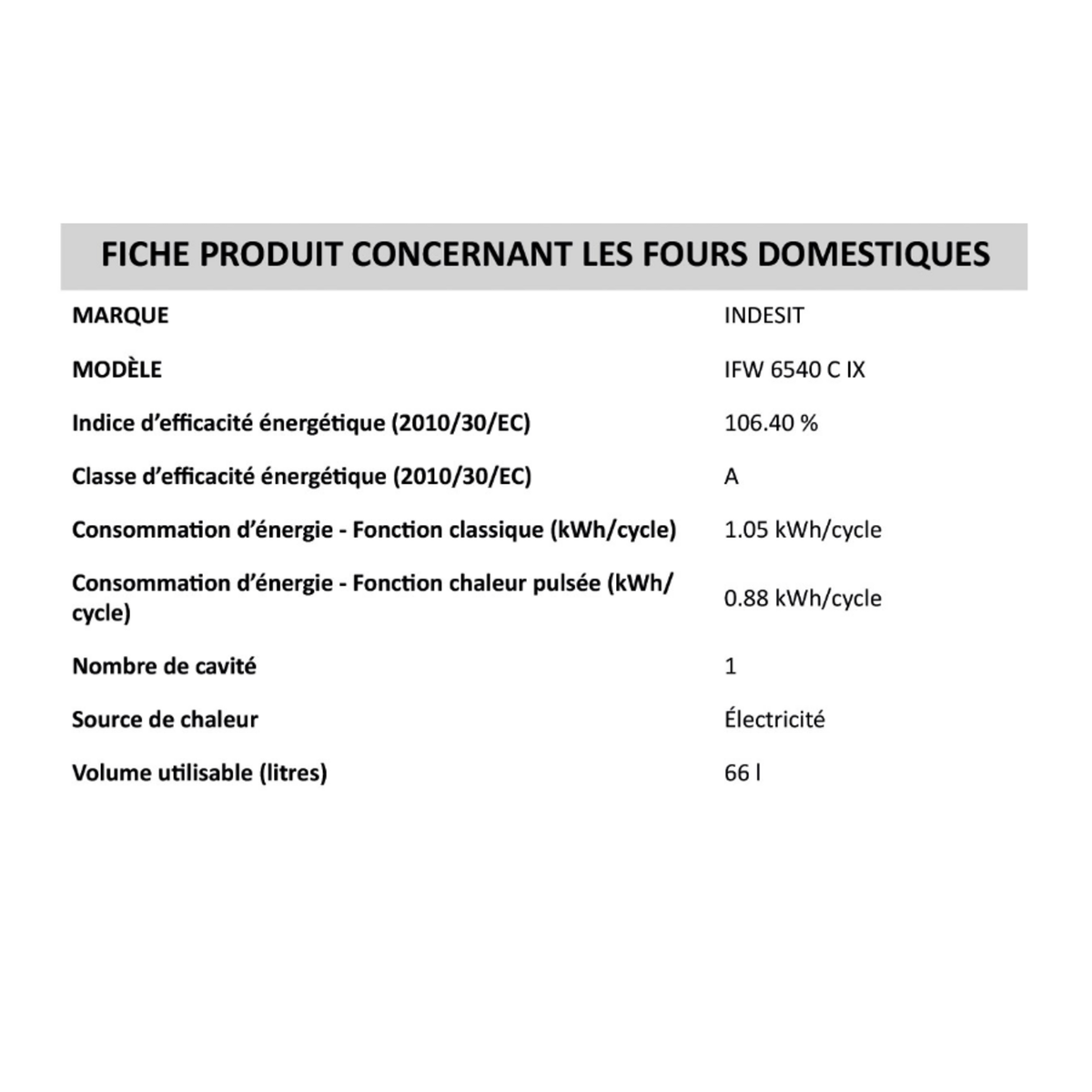 Indesit Four intégrable multifonction 66l 60cm catalyse inox - IFW6540CIX