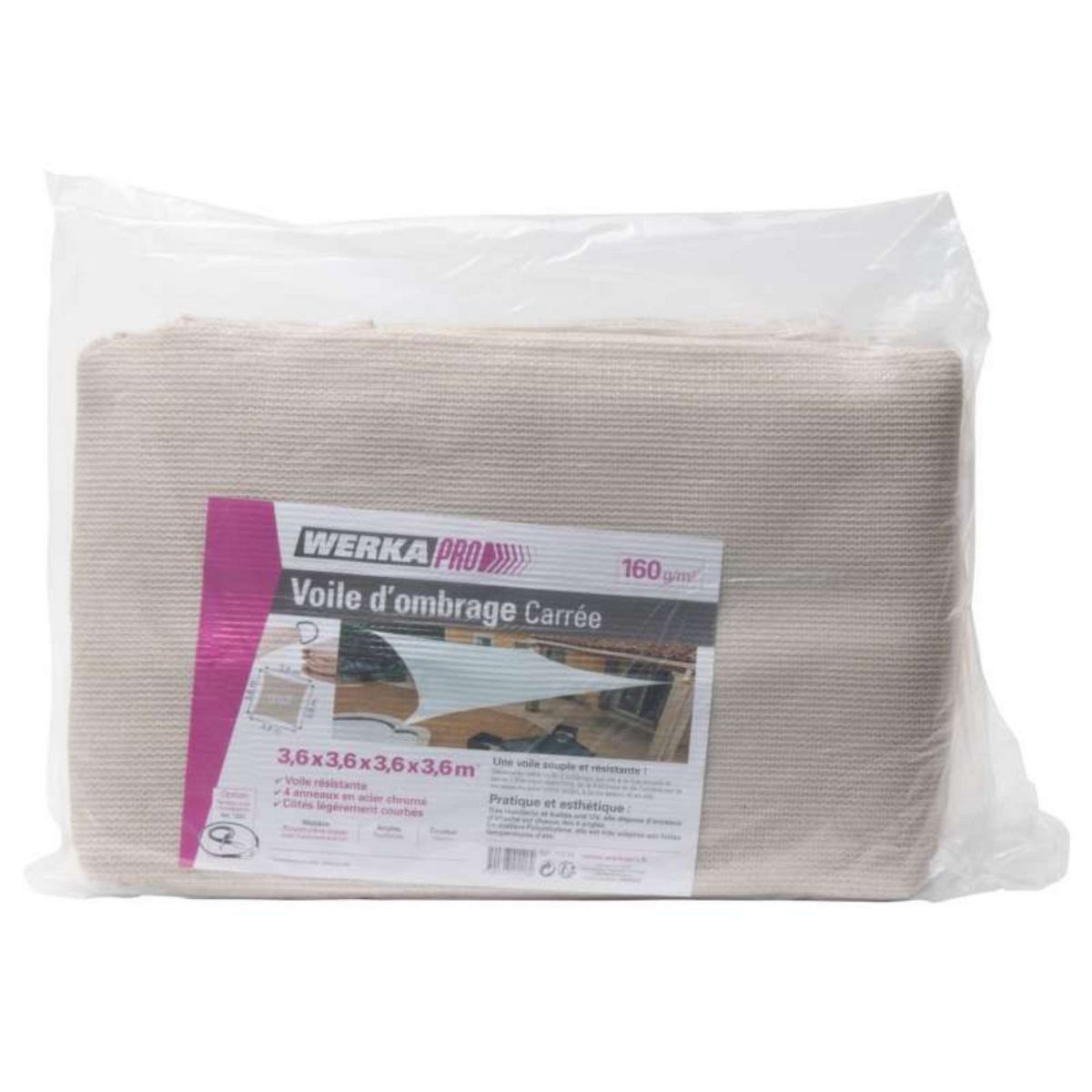  Voile d'ombrage crème Werkapro 3,6 x 3,6 m