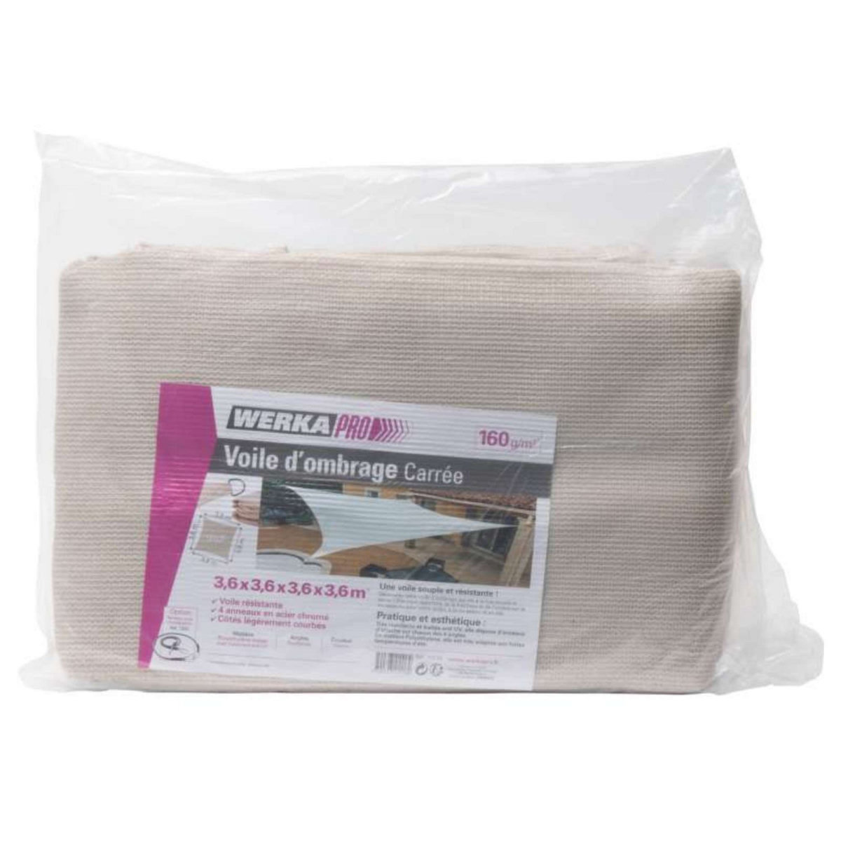  Voile d'ombrage crème Werkapro 3,6 x 3,6 m