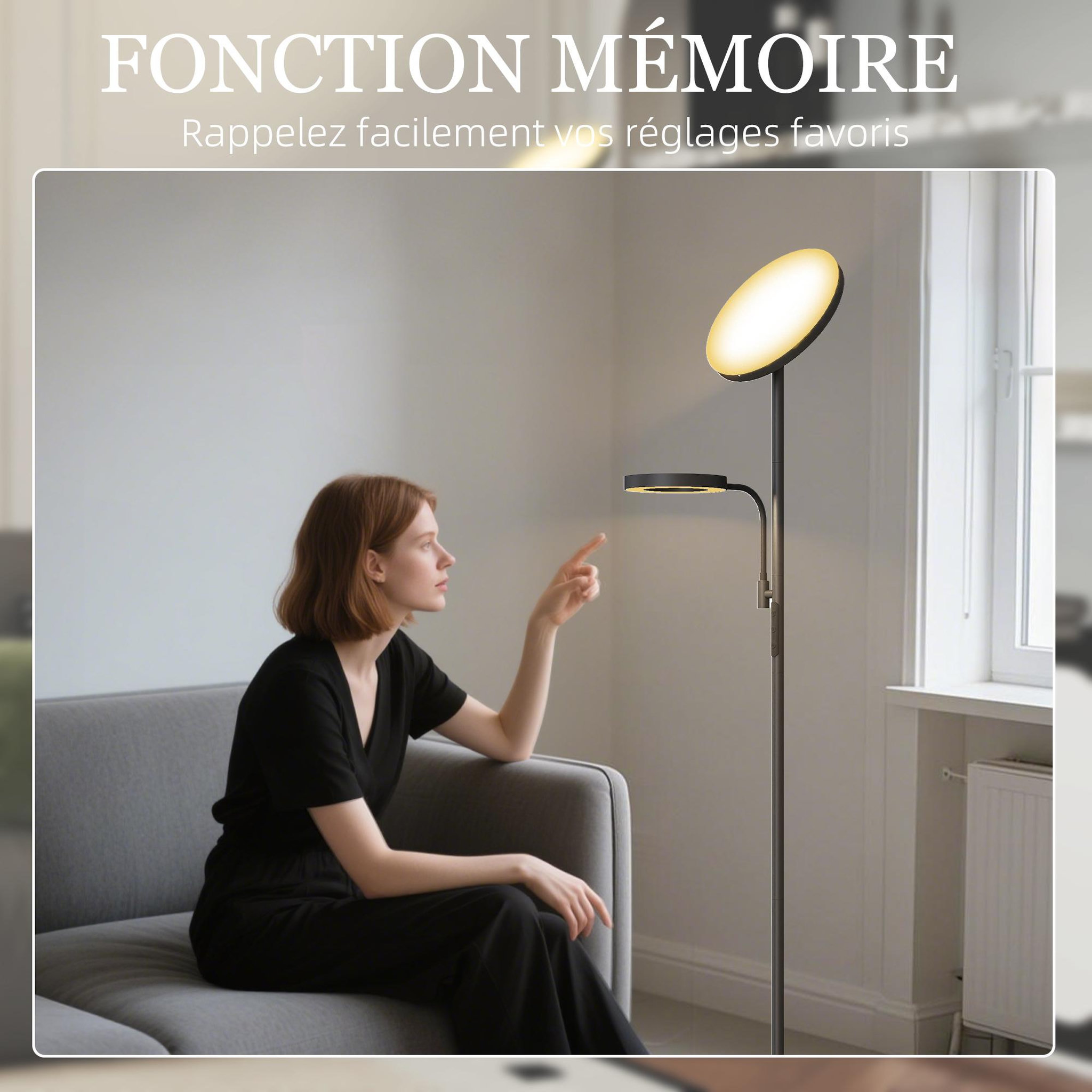 Voir la diapositive 6 : HOMCOM Lampadaire led 42w dimmable 2700k-6500k 4 couleurs variation continue 4 modes scène télécommande noir