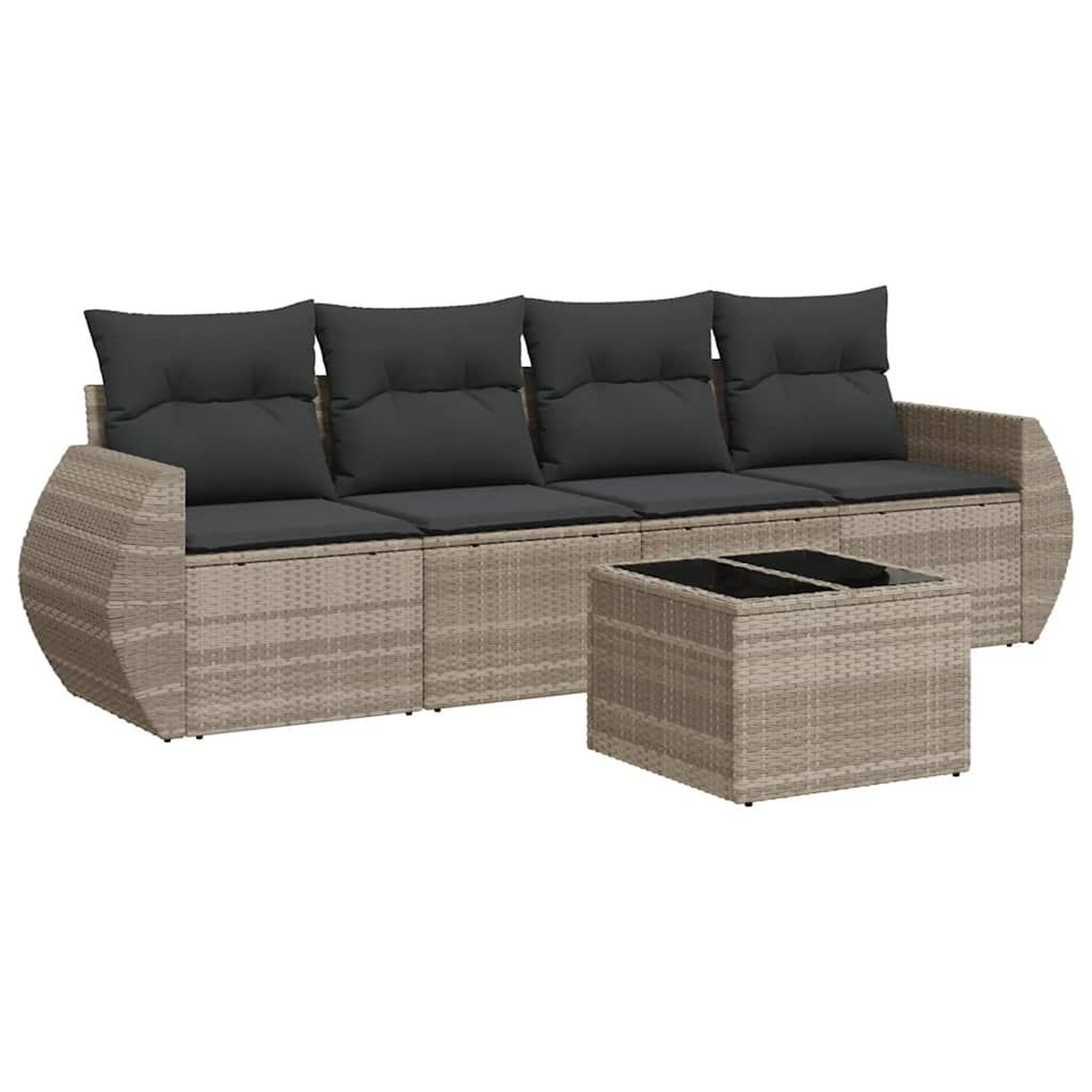Voir la diapositive 2 : VIDAXL Salon de jardin 5 pcs avec coussins gris clair resine tressee