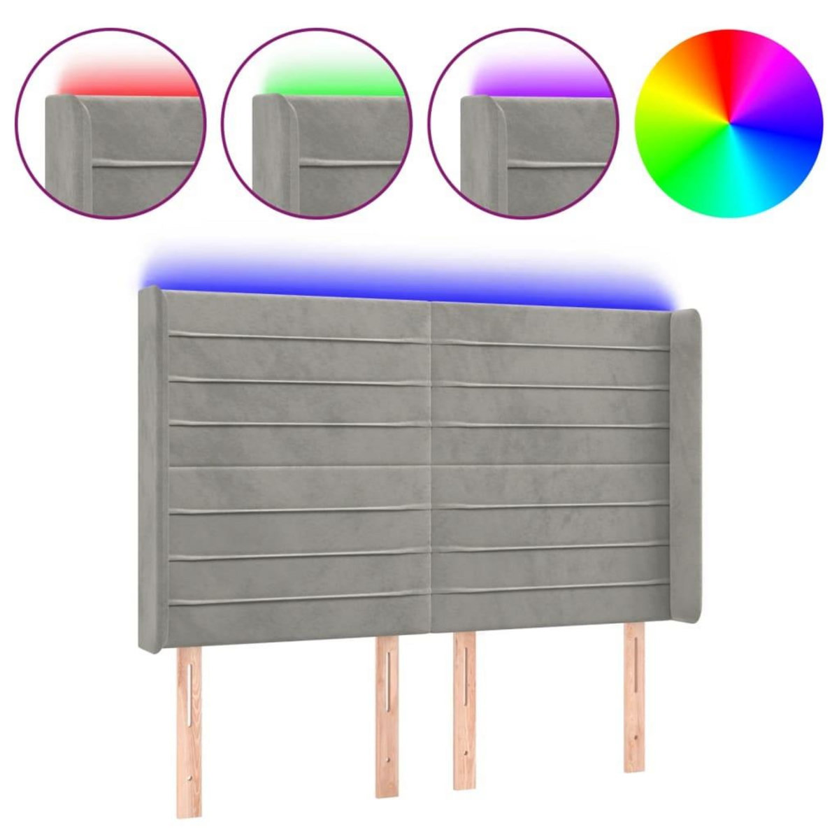 VIDAXL Tete de lit a LED Gris clair 147x16x118/128 cm Velours