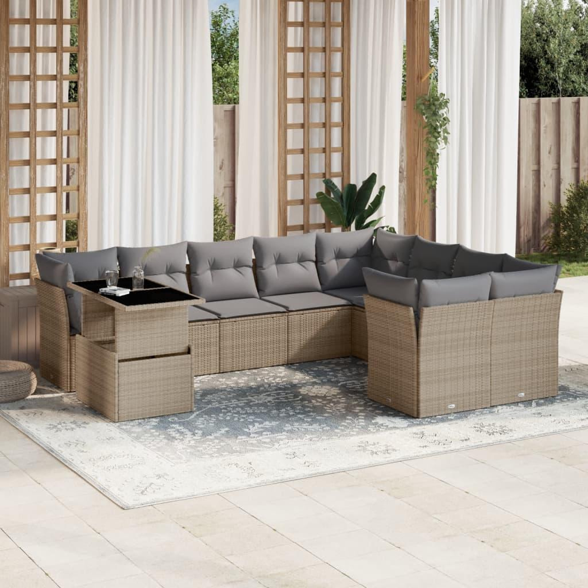 VIDAXL Salon de jardin avec coussins 10 pcs beige resine tressee