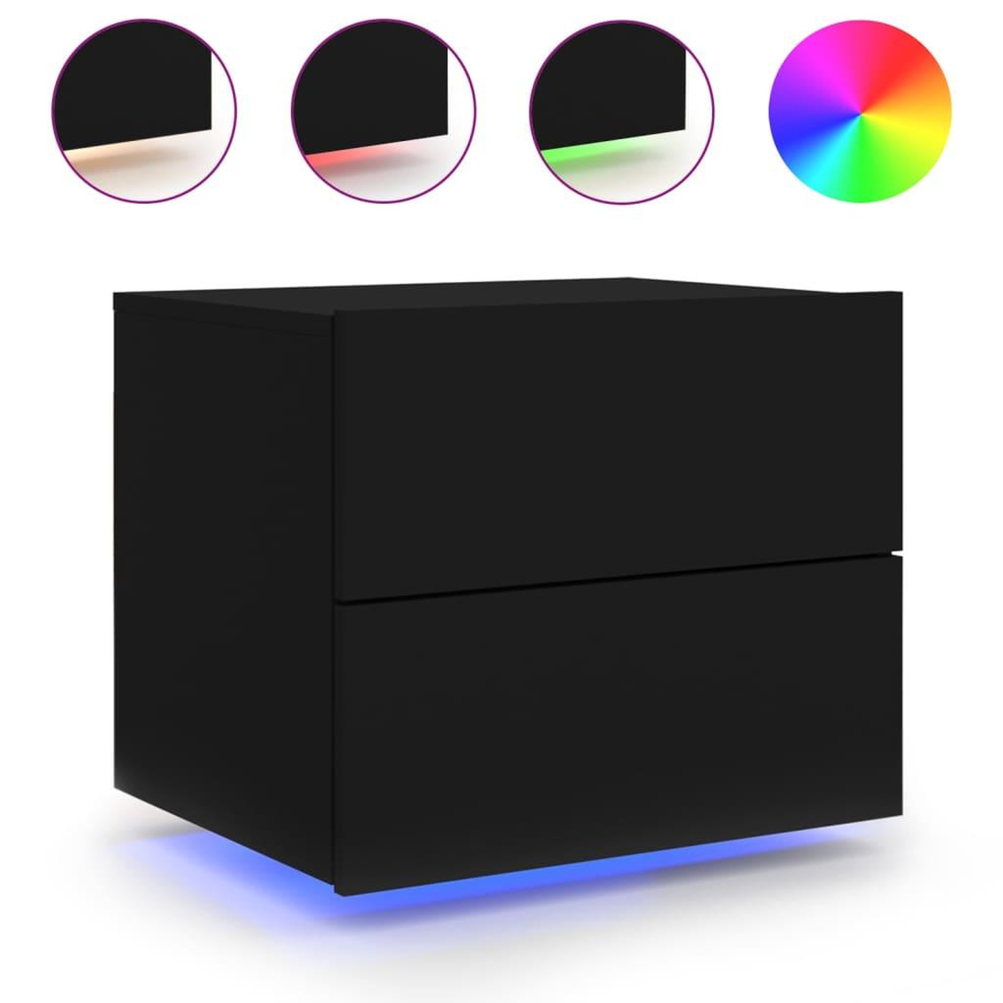 Voir la diapositive 5 : VIDAXL Tables de chevet murales avec lumieres LED 2 pcs noir