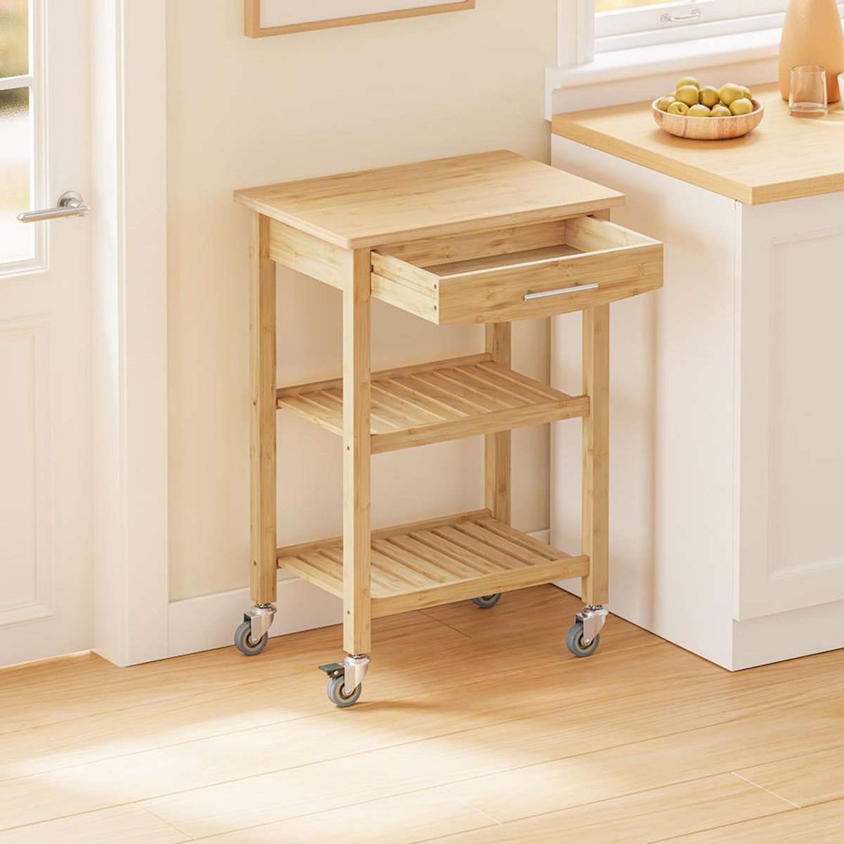 SOBUY Chariot de Cuisine en Bambou Bois 58x40x86cm FKW135-N