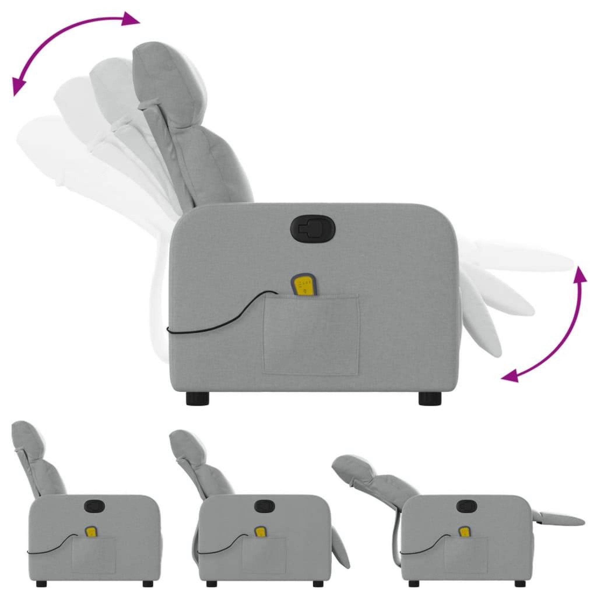 Voir la diapositive 5 : VIDAXL Fauteuil de massage inclinable Gris clair Tissu