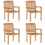 Voir la diapositive 1 : VIDAXL Chaises de jardin empilables lot de 4 Bois de teck solide
