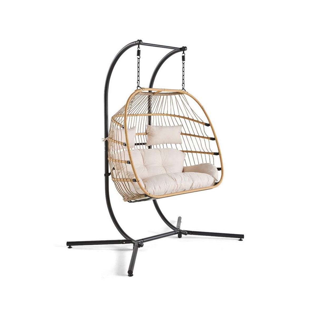LISA DESIGN Mirella - fauteuil suspendu 2 places - naturel et coussins beiges