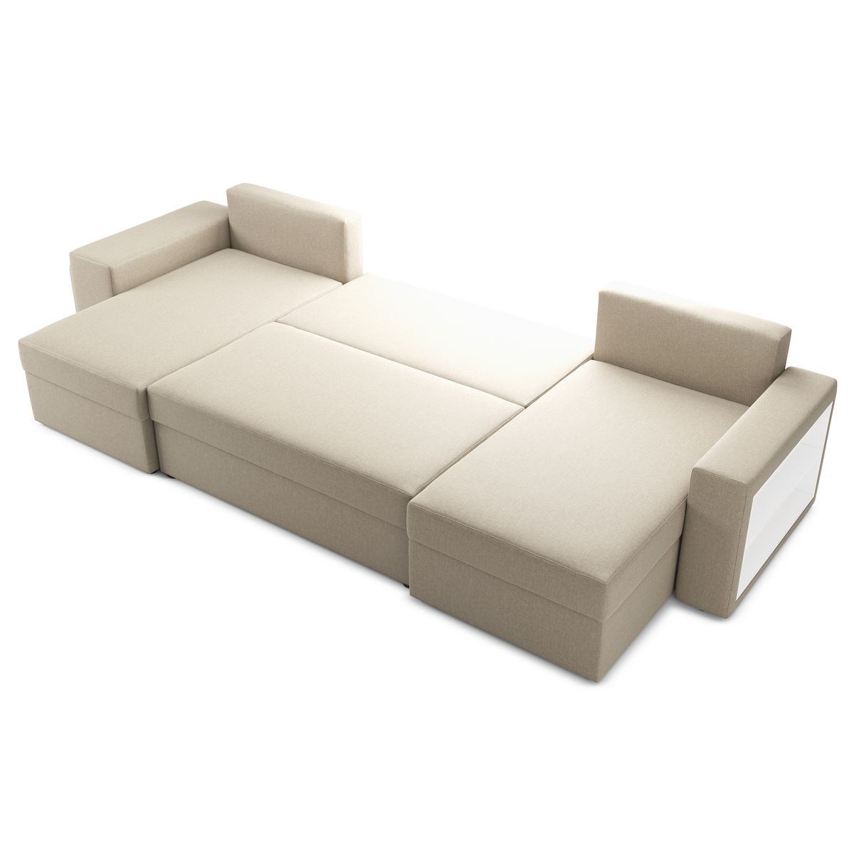 Canapé panoramique convertible 6 places avec étagères et poufs intégrés AUSTIN