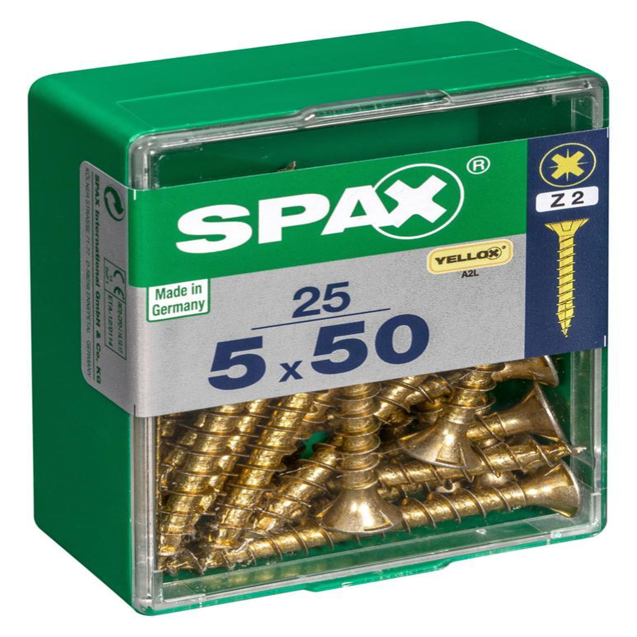 CENTRALE BRICO Lot de 25 vis acier tête fraisée pozidriv SPAX, Diam.5 mm x L.50 mm