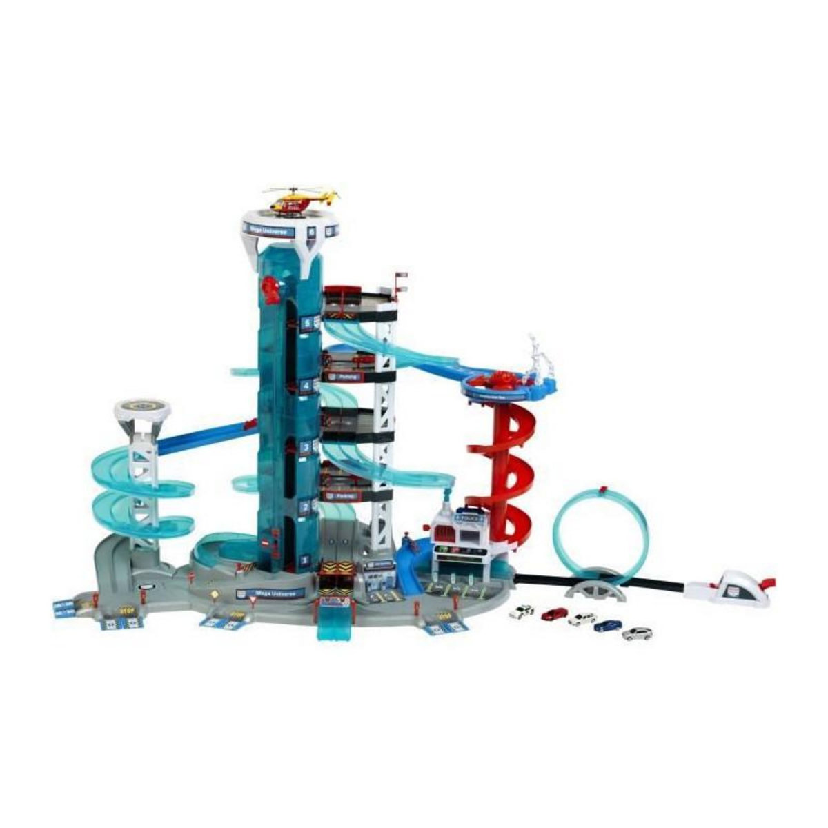 Klein Jouet de garage - KLEIN - Garage Bosch Car Service Mega Universe - Comprend divers éléments de jeu et 5 véhicules.