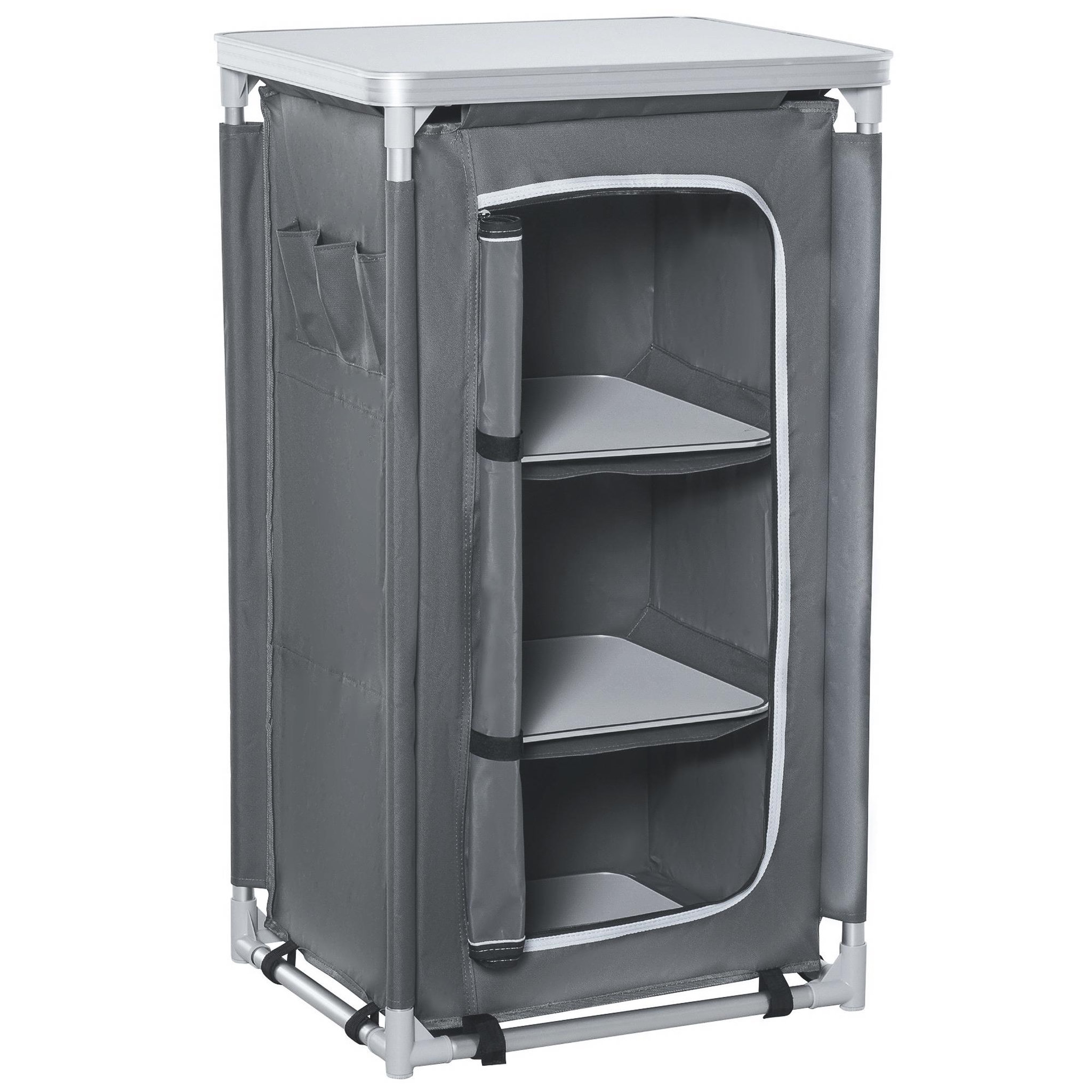 Voir la diapositive 1 : OUTSUNNY Rangement cuisine de camping pliable avec sac transport - 2 étagères - alu polyester gris