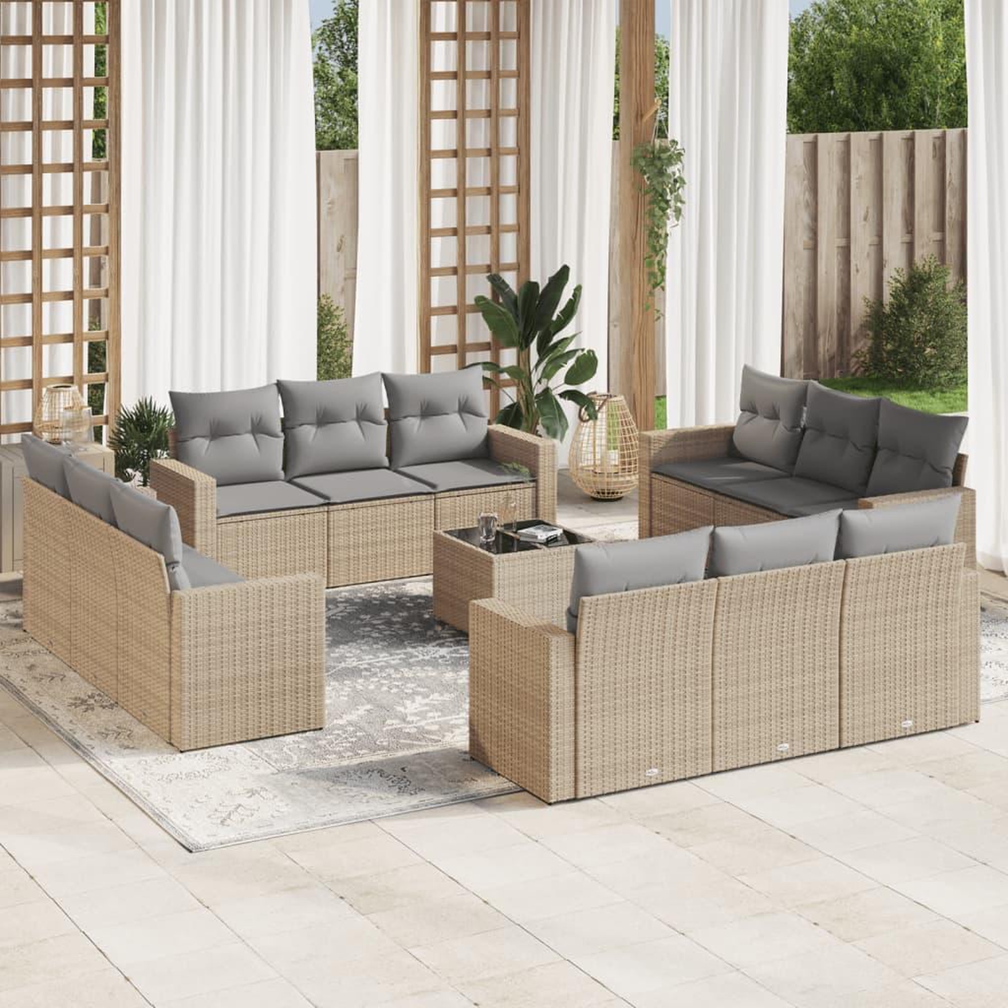 VIDAXL Salon de jardin avec coussins 13 pcs beige resine tressee