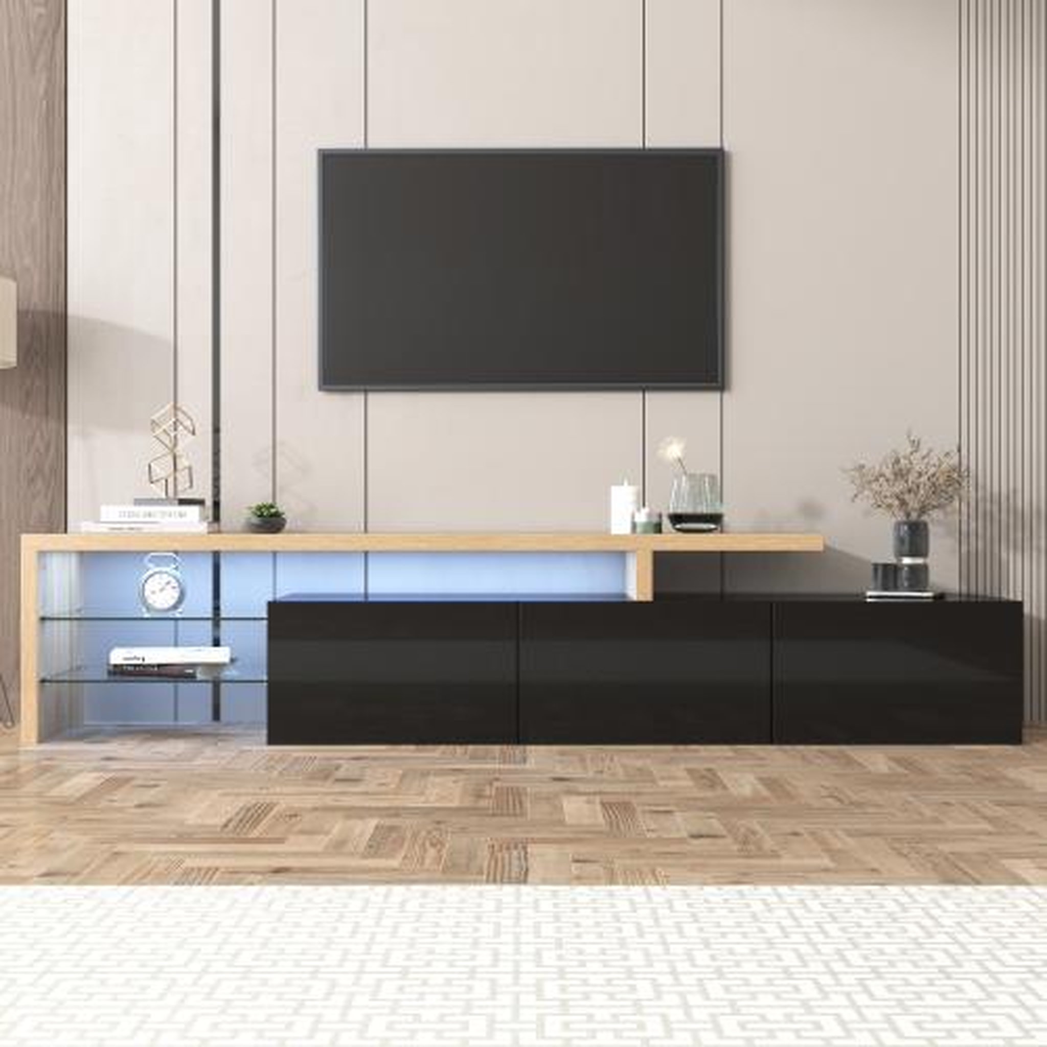 Voir la diapositive 2 : MERAX Meuble tv noir 197,5 cm led mdf