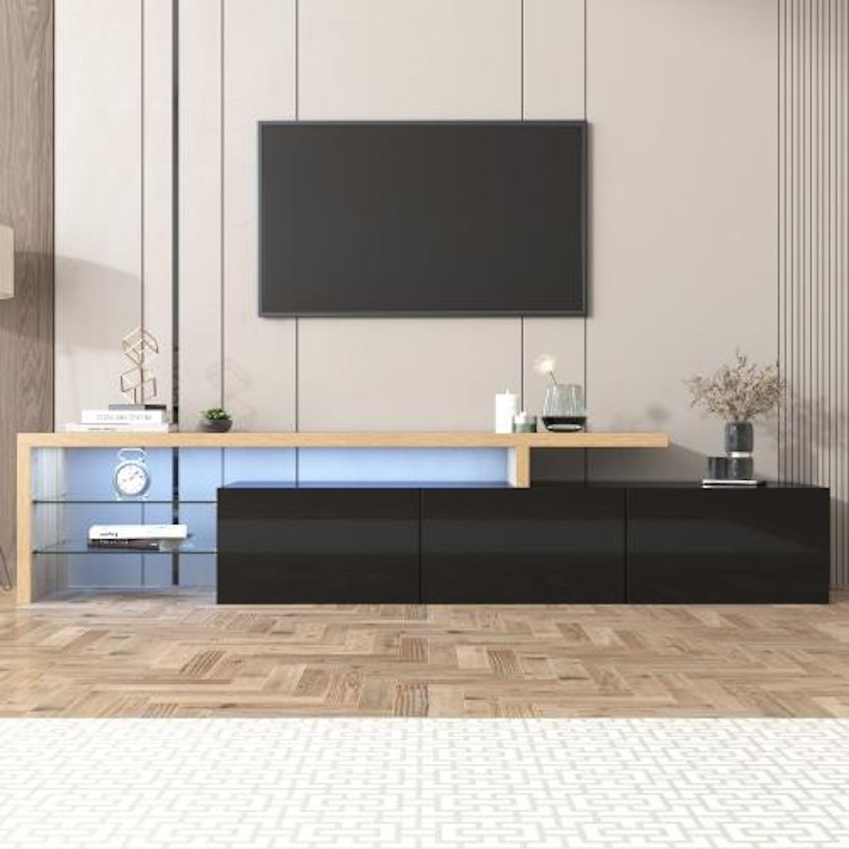 MERAX Meuble tv noir 197,5 cm led mdf