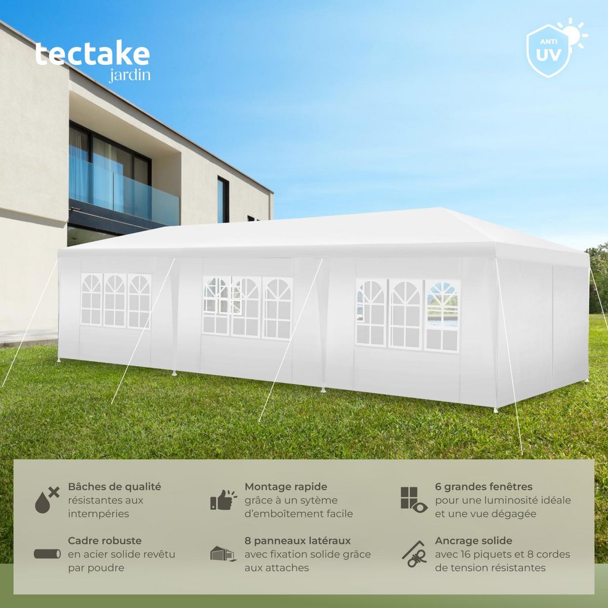 tectake Pavillon 9 x 3 m en système emboîtable blanc