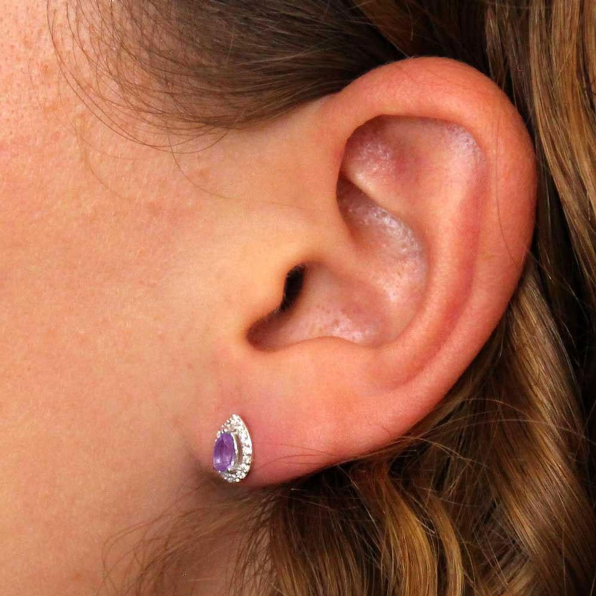 L'ATELIER D'AZUR Boucles d'Oreilles Or Blanc Améthystes Goutte et Zirconiums