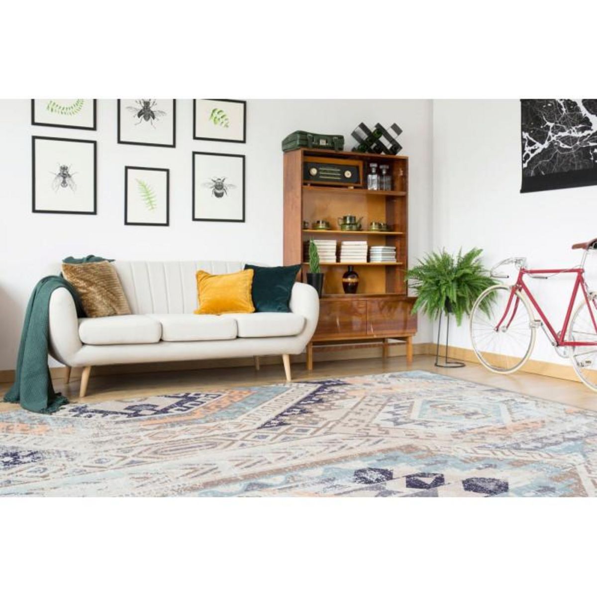 Paris Prix Tapis Ethnique à Poils Courts  Indiana II  Bleu